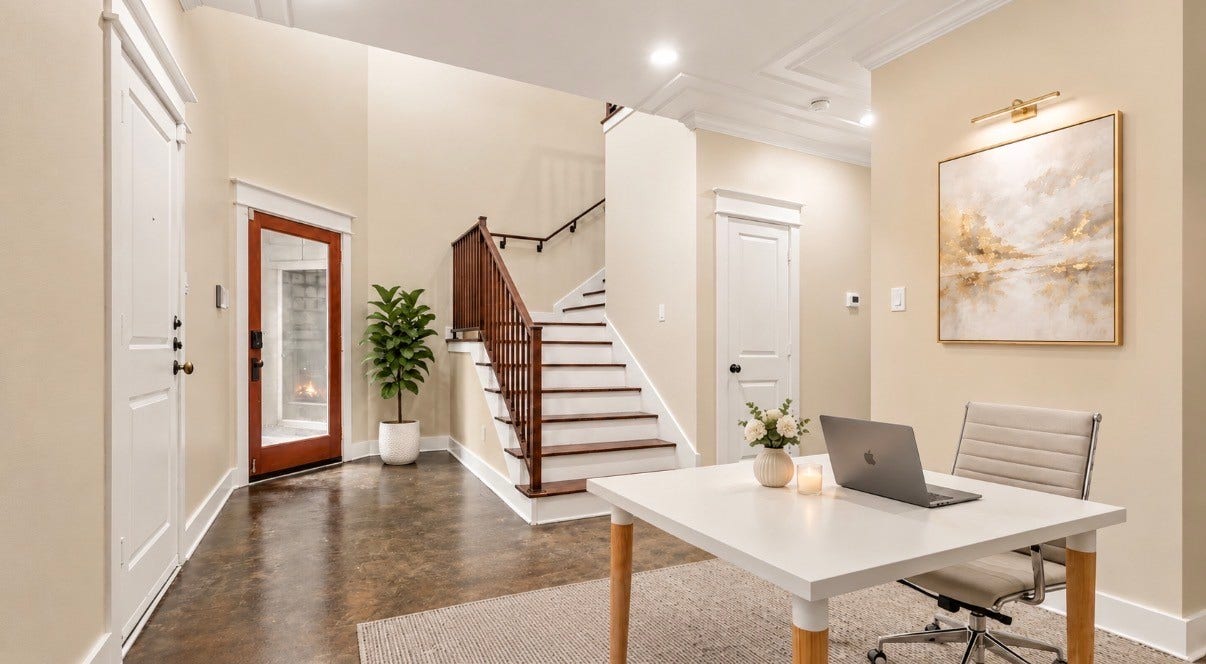 Virtually staged FLEX SPACE can be used as an office, a sitting room, mud room or whatever fits your needs.