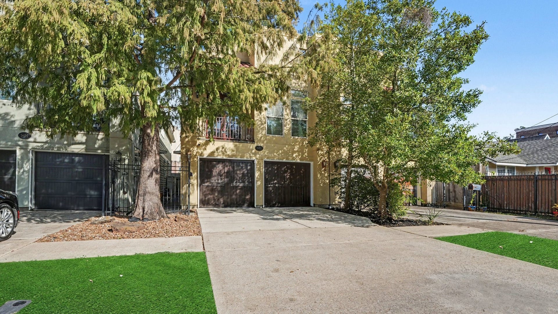 Private balcony in front is shaded by the beautiful greenery of mature trees. Double wide driveway has plenty of room for your guests to park.