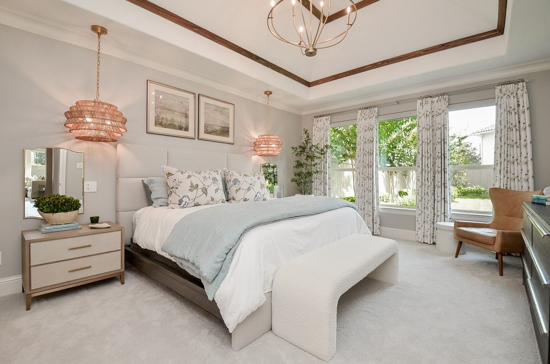 86 Quiet Way Lane, Sugar Land, TX 77498 A peaceful owner's retreat featuring motorized window treatments, updated hardware, and views of the beautifully landscaped backyard.