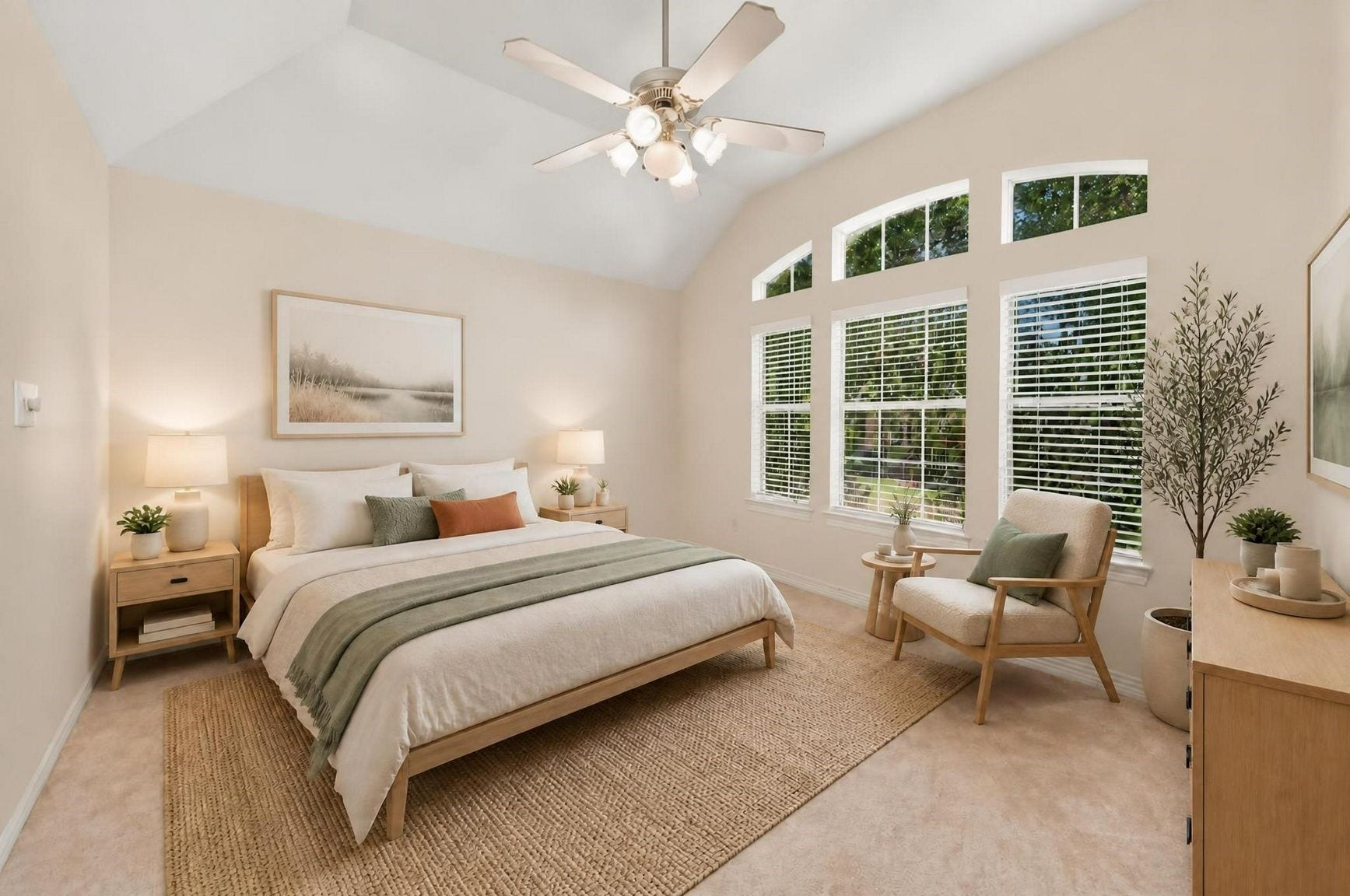 4907 Cambridge Street, Sugar Land, TX 77479 One of the three upstairs bedrooms is well sized with large windows. Virtually staged.