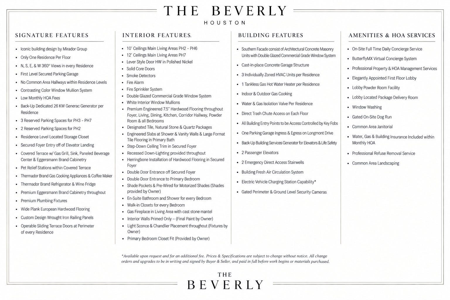 5010 Longmont Drive, #PH-2, Houston, TX 77056 The Beverly Features & Specifications.