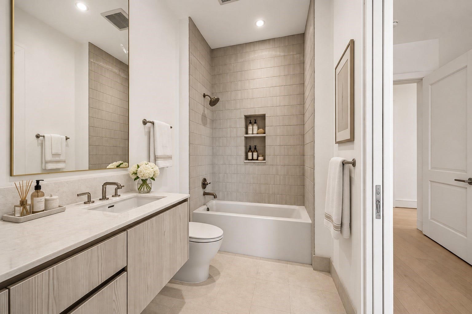 5010 Longmont Drive, #PH-2, Houston, TX 77056 Secondary Bedroom 3 En-Suite Bath featuring Eggersmann brand cabinetry & marble countertops.