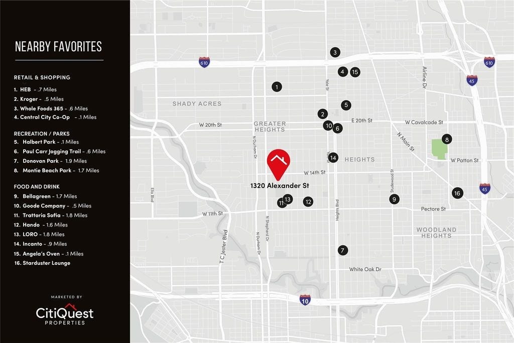 1320 Alexander Street, #A, Houston, TX 77008 Nearby Favorites!