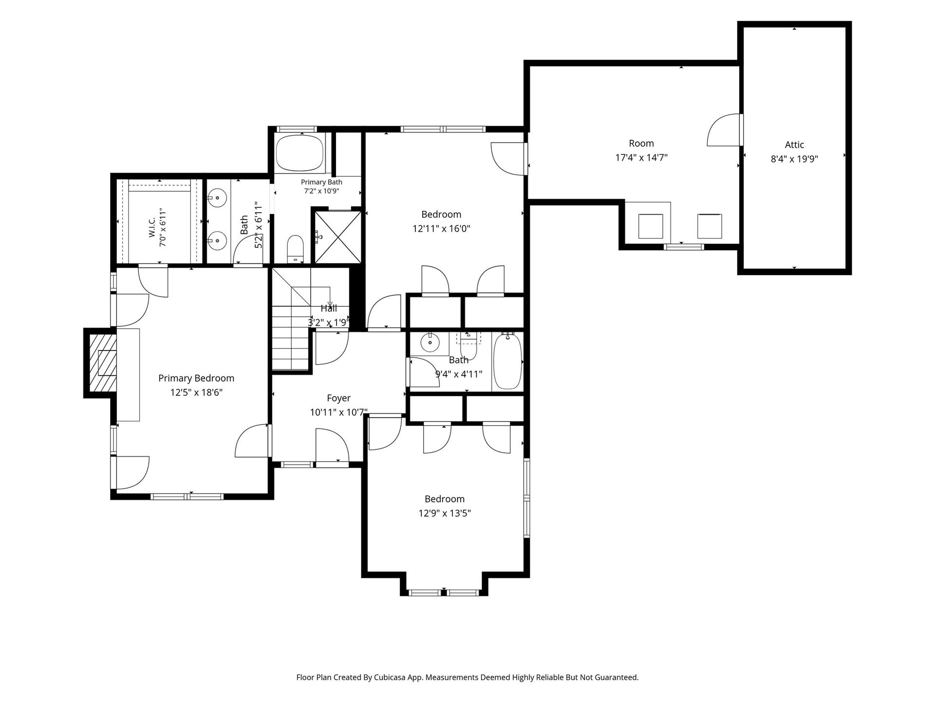 24904 Robin Hood Lane, Hockley, TX 77447 Second-level floor plan featuring the primary suite with fireplace, private bath and walk-in closet, two additional bedrooms, a full bathroom, and a spacious bonus/laundry room with access to walk-in attic storage. Room dimensions are approximate.