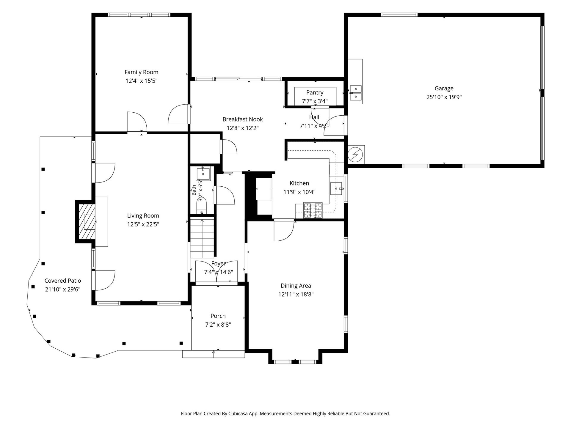 24904 Robin Hood Lane, Hockley, TX 77447 Main-level floor plan featuring a spacious living room with fireplace, separate family room, formal dining area, kitchen with breakfast nook, walk-in pantry, half bath, expansive covered patio, and oversized garage. Room dimensions are approximate.