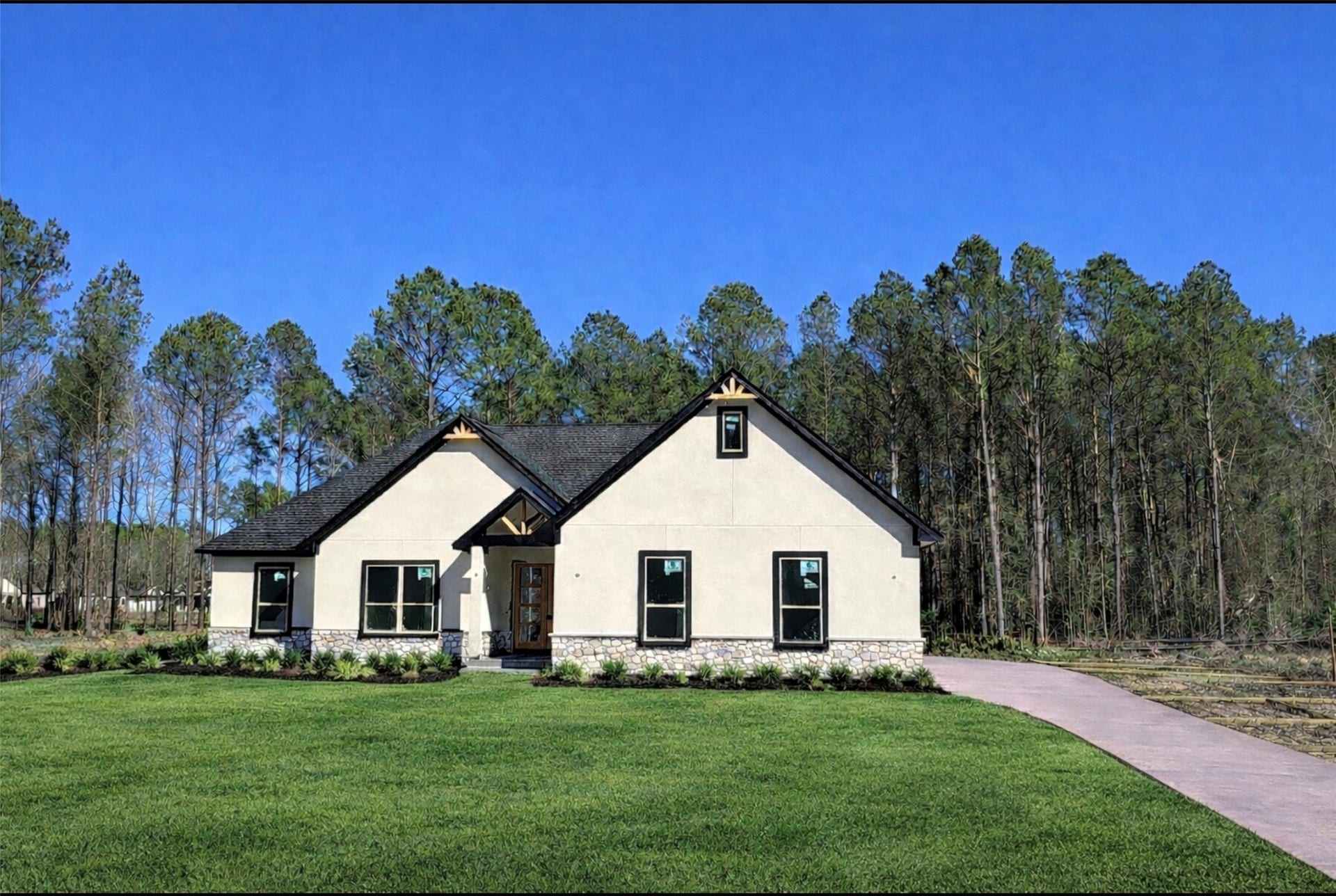 3047 Road 66124, Dayton, TX 77535 The image shown is a virtual rendering of the completed home with added greenery and driveway for presentation purposes.