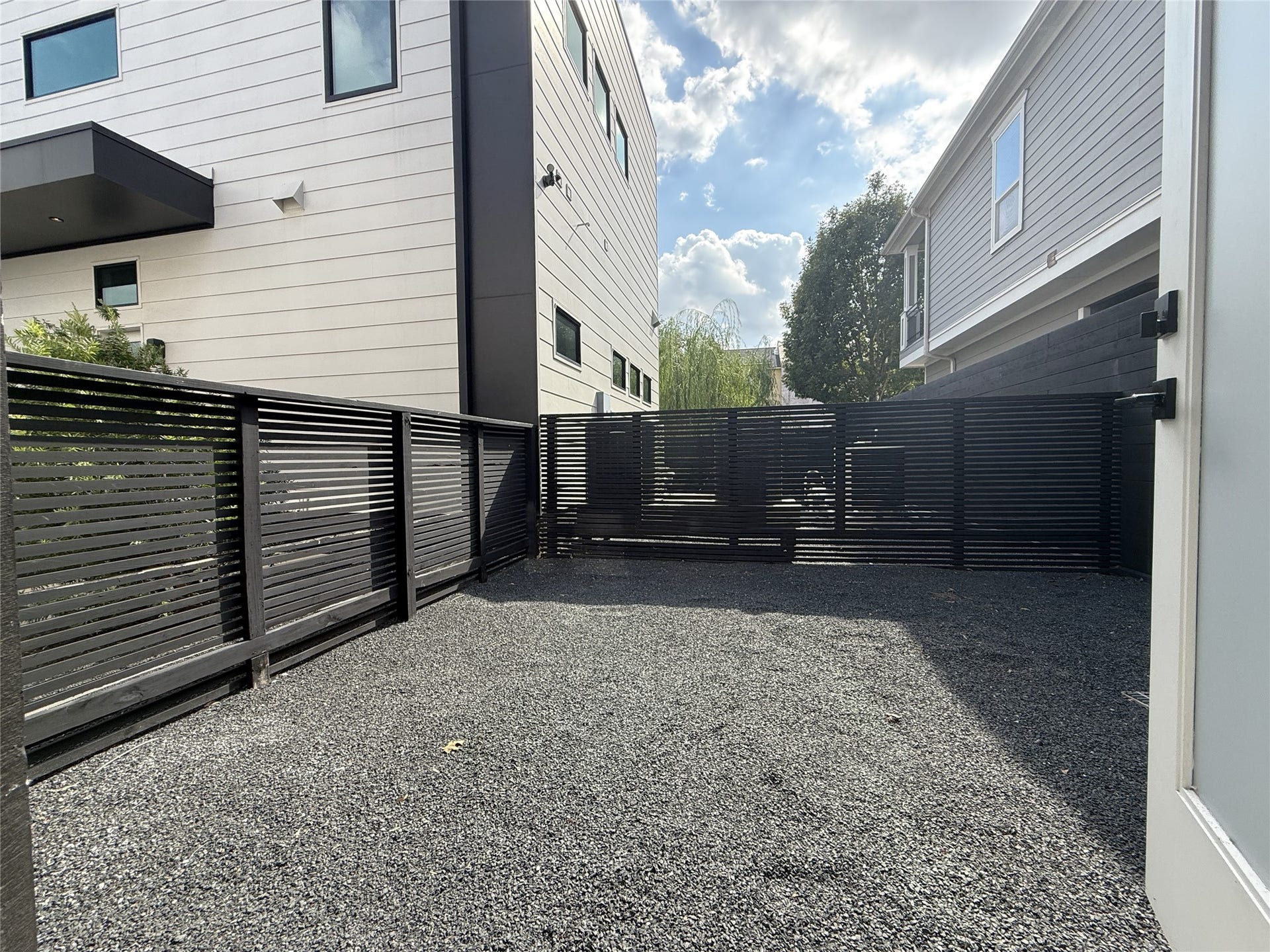 The back yard is fenced all the way around.