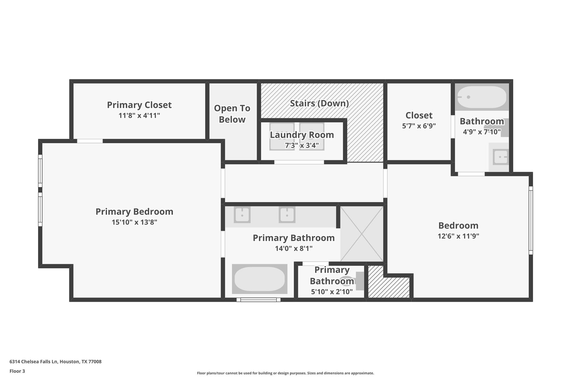 6314 Chelsea Falls Lane, Houston, TX 77008 Floor plan of the third floor