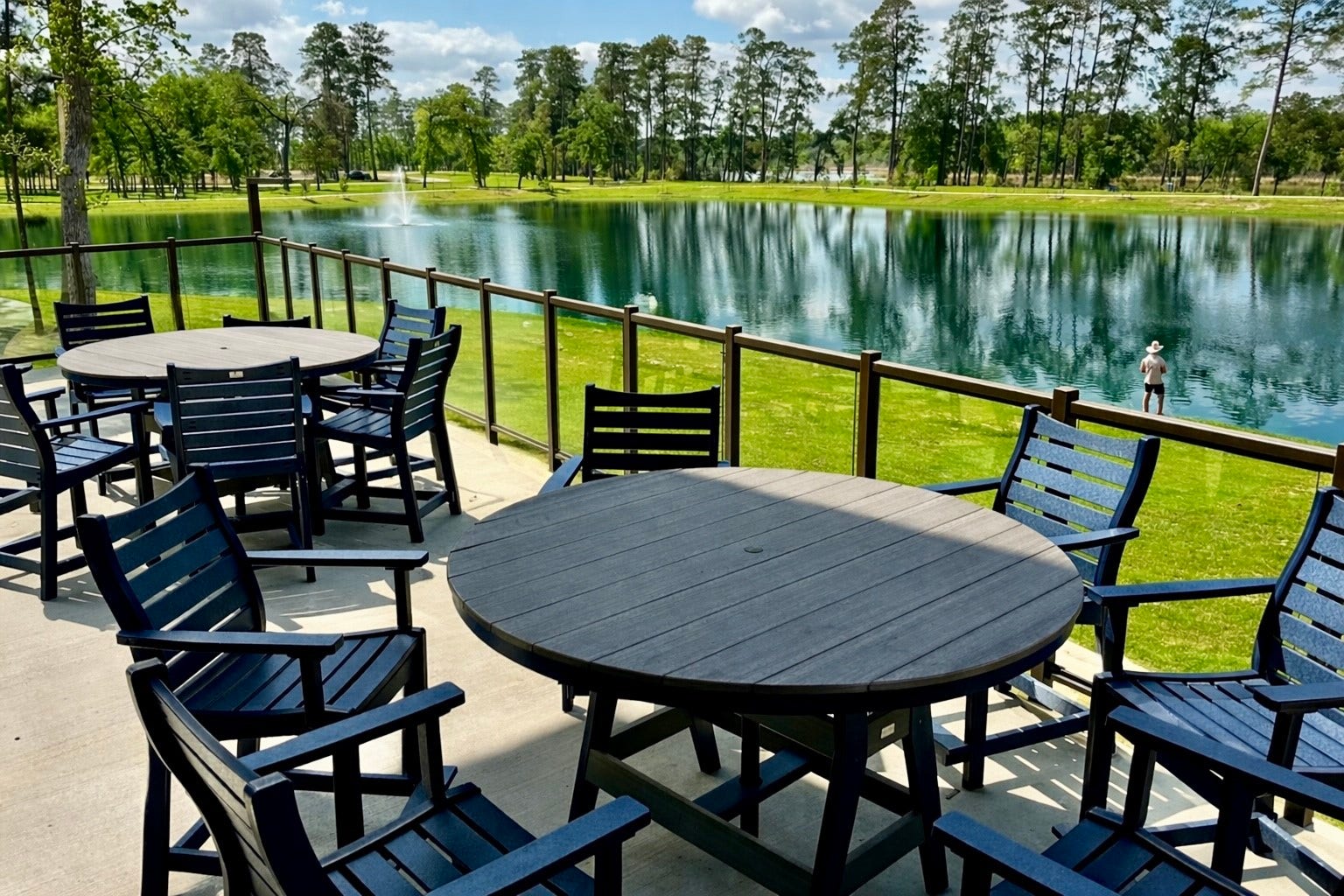 Experience serene tranquility at the fitness center's relaxing area with a picturesque lakeside view perfect for unwinding after a workout.