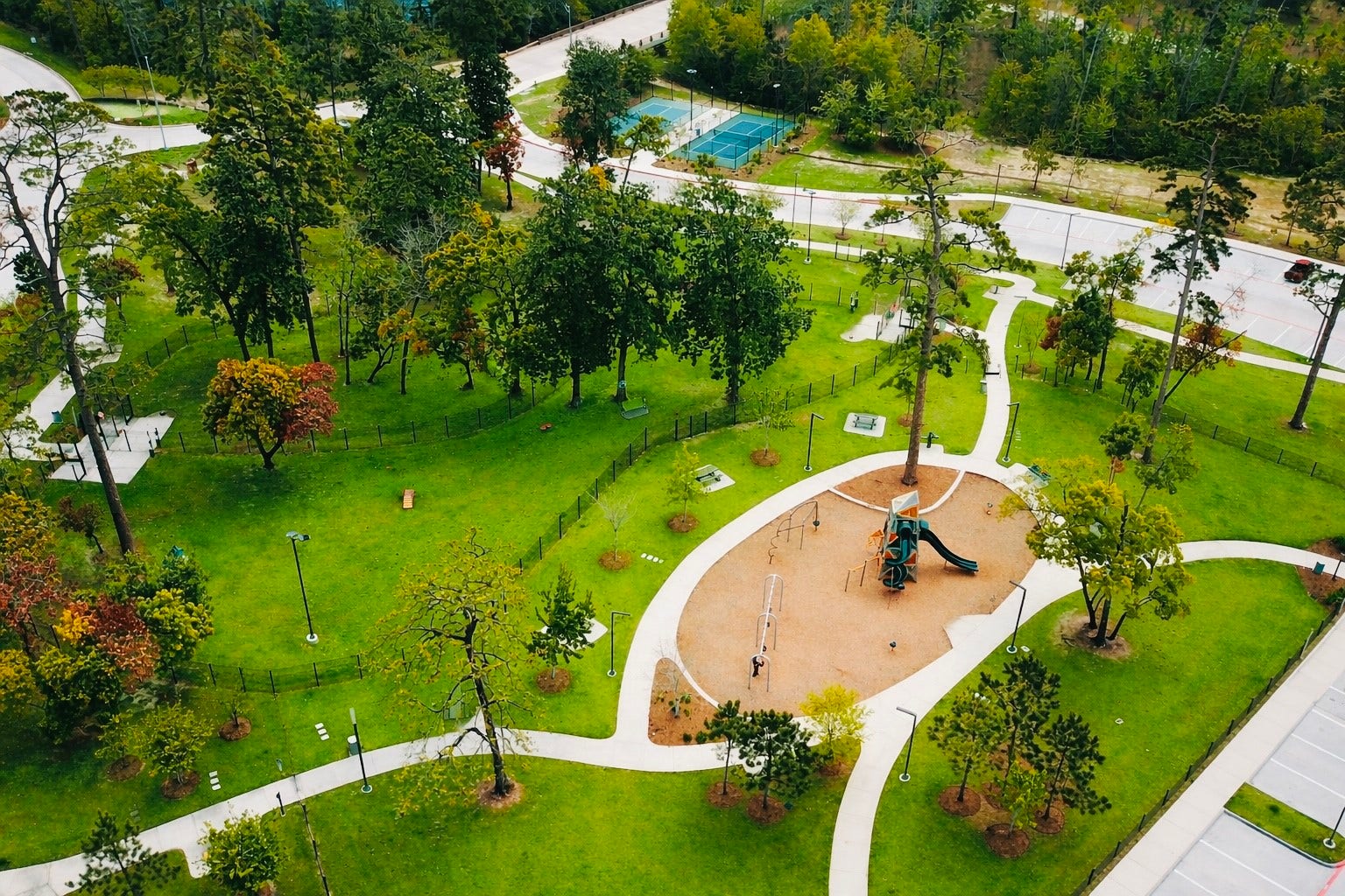 Lush community dog park and playground