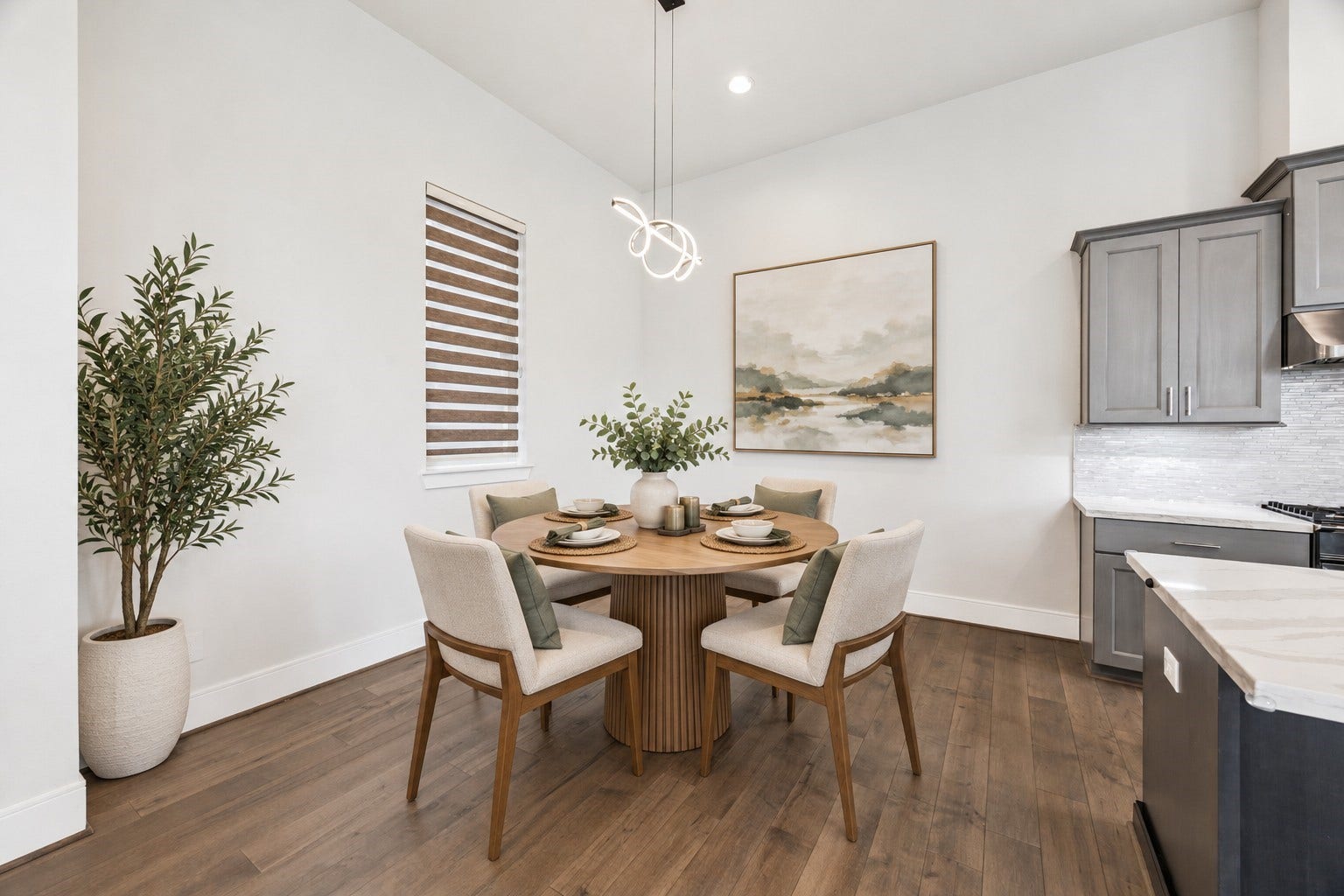 Virtually staged dining area.