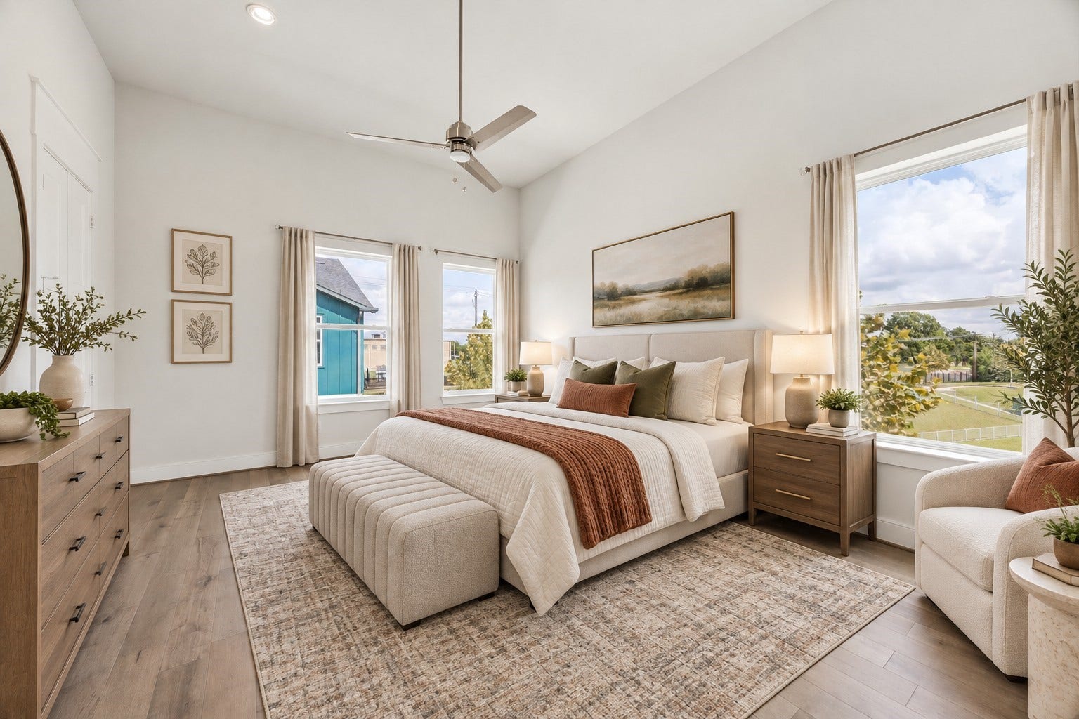 Virtually staged primary bedroom.