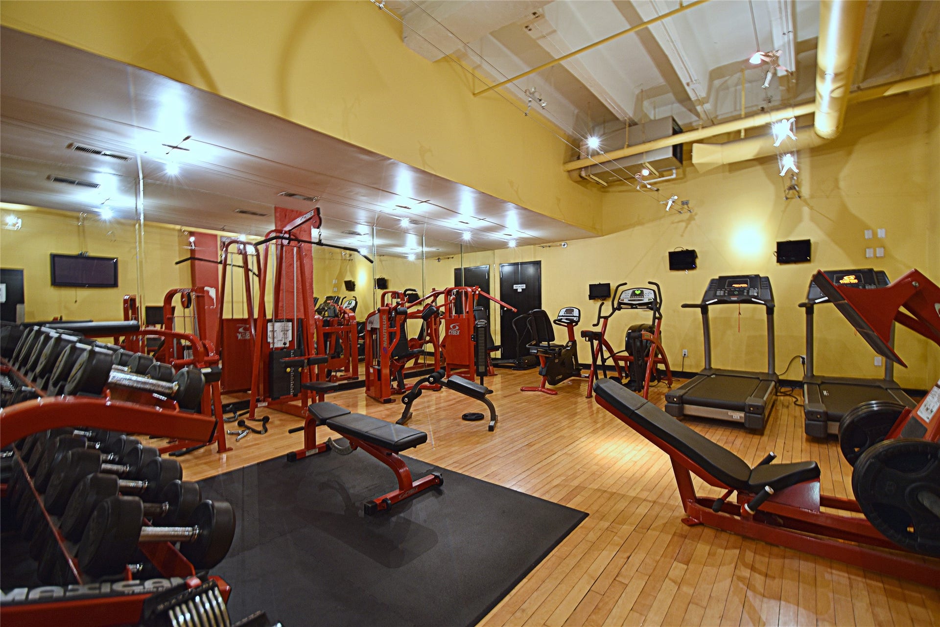 705 Main Street, #215, Houston, TX 77002 Building well-equipped gym with various exercise machines, free weights, and treadmills.