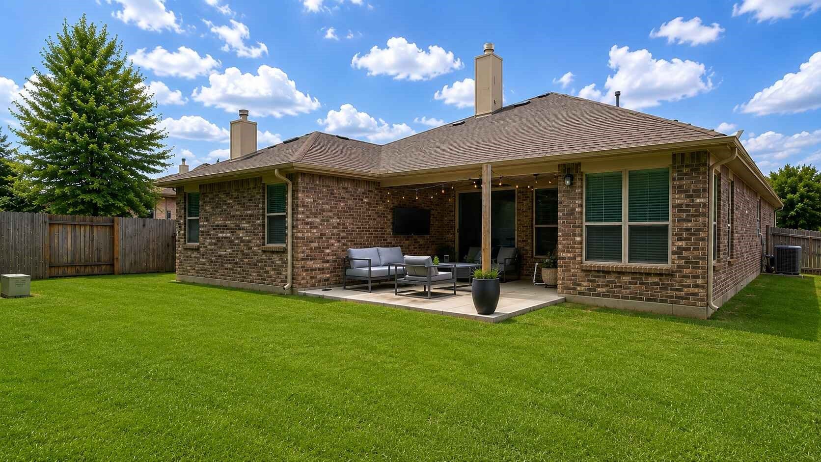 21570 Spear Valley Lane, Porter, TX 77365 Spacious fenced backyard with plenty of green space and a covered patioperfect for outdoor entertaining, pets, play or simply relaxing at home