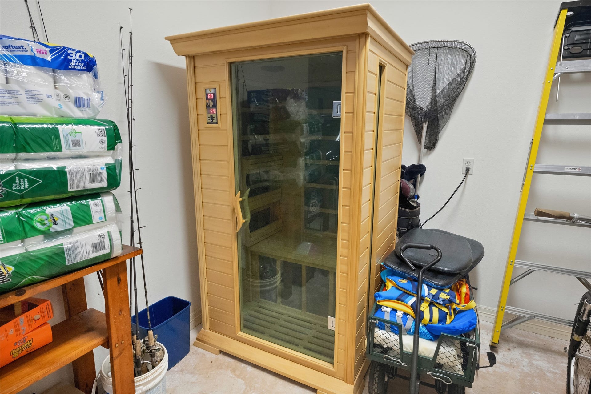 Tucked in the back of the extra garage space is your personal sauna.  What a perfect way to unwind from a long day.