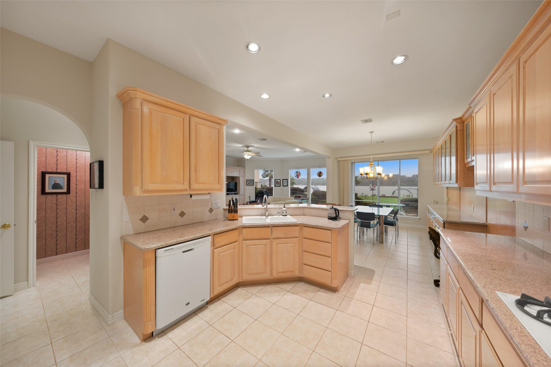 Whether you are cooking or doing the dishes, you don't lose the expansive views of the lake.