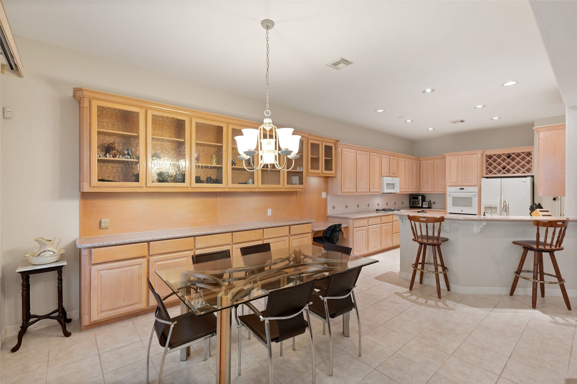 Custom cabinets and extra counters were added by the sellers.
