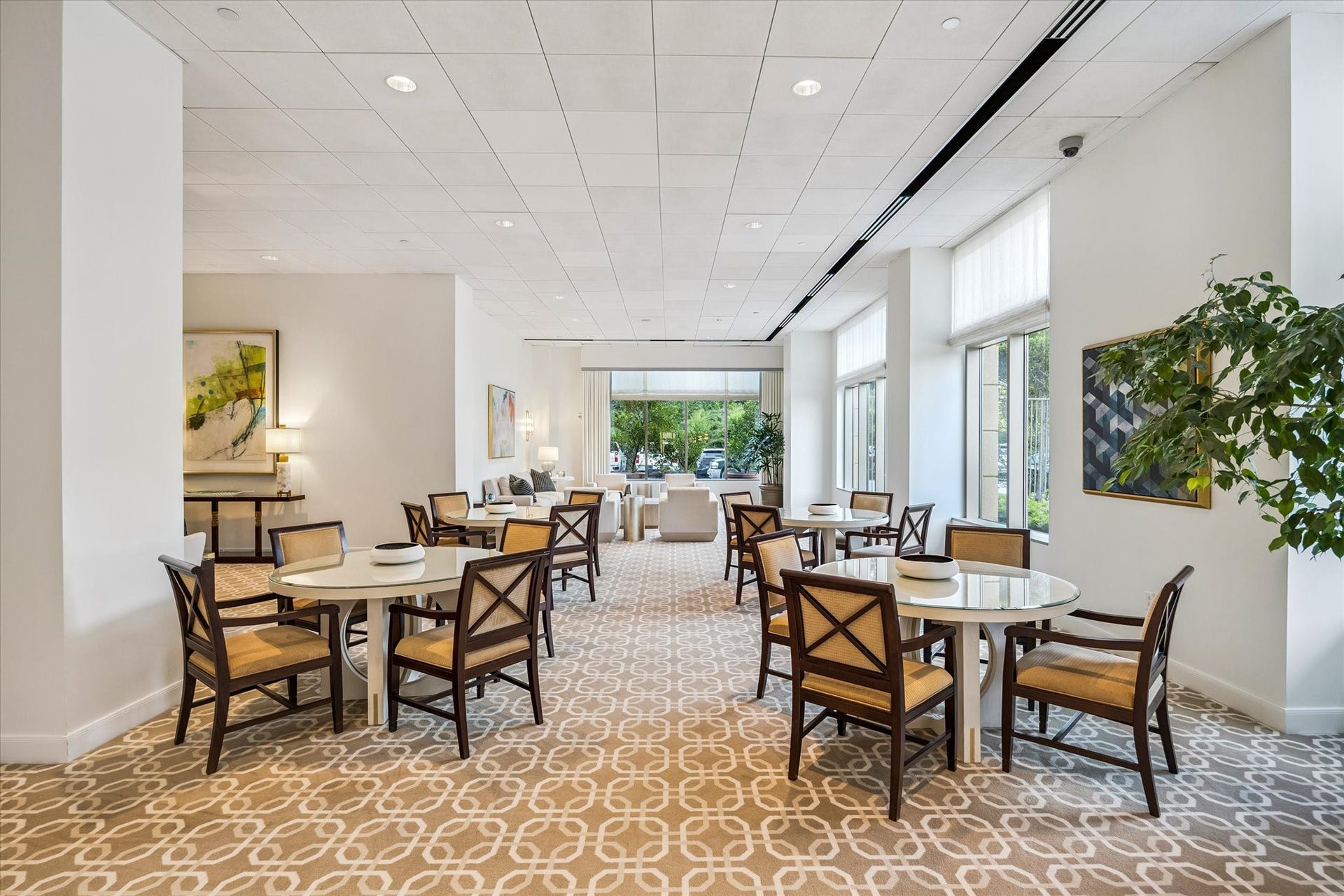Well appointed downstairs party room overlooks grounds.