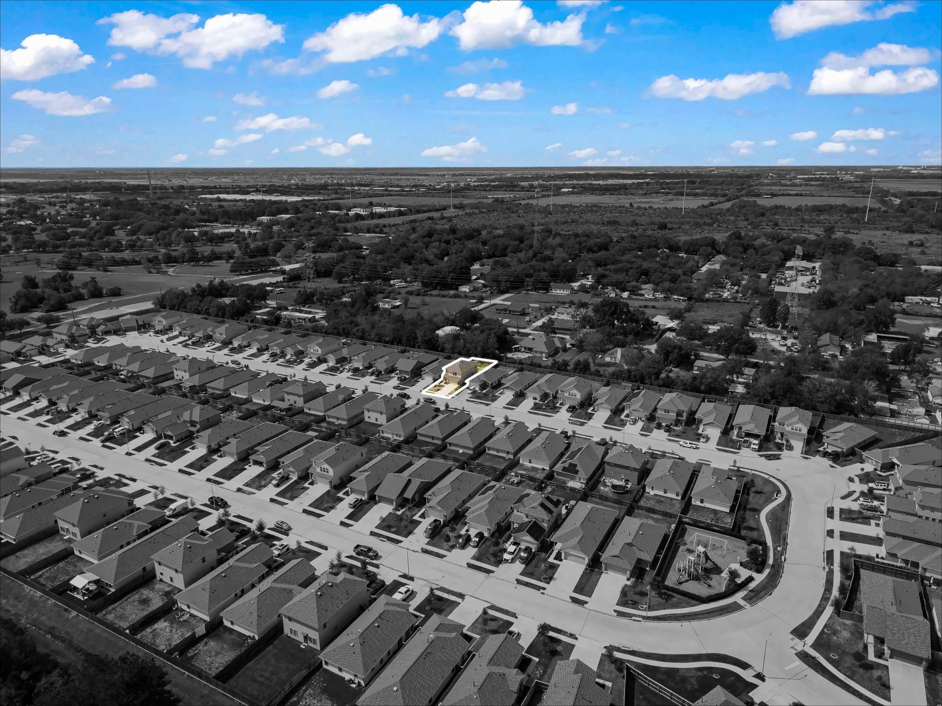 17811 Pemswood Drive, Hockley, TX 77447 Wide aerial with the home highlighted in the neighborhood