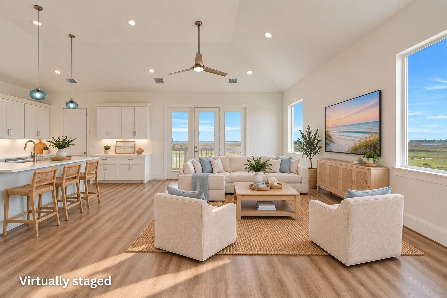 1627 Bay Pointe Drive, Galveston, TX 77554 Virtually staged photo of the living room!