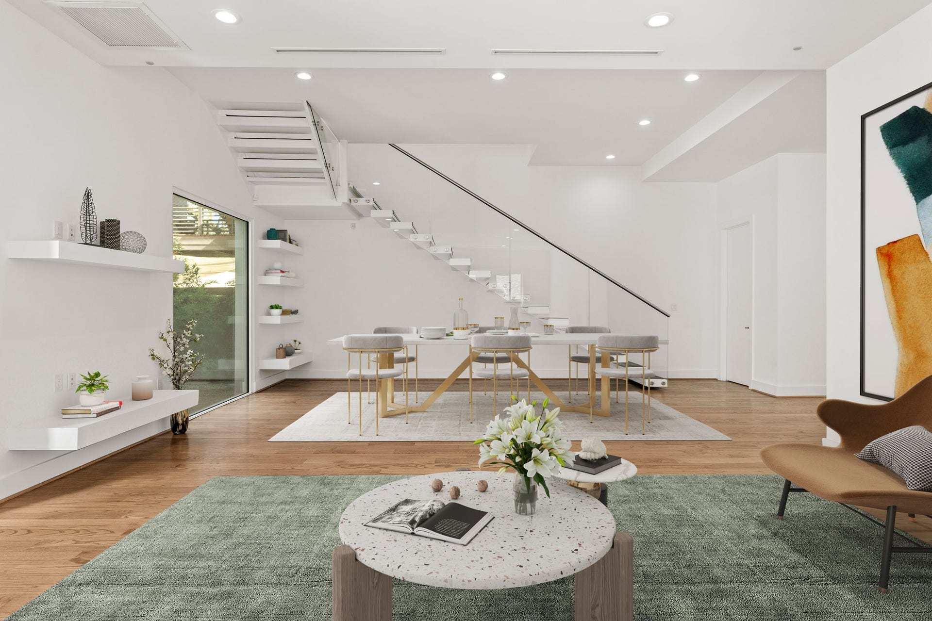 2120 Southgate Boulevard, Houston, TX 77030 European contemporary designed living area with modern dining.