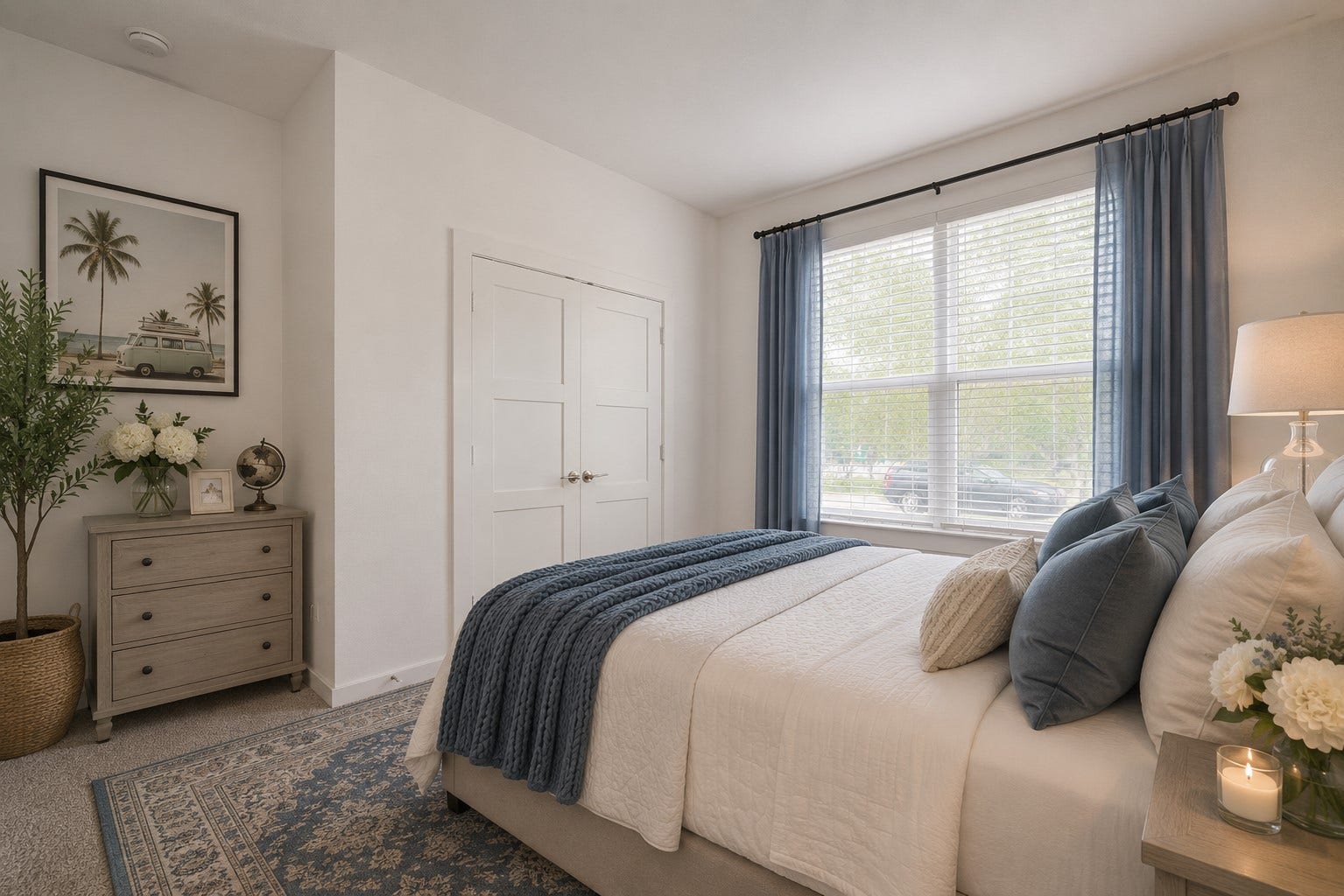 ]Alternate view of the same inviting guest bedroom, showcasing its spacious layout, generous closet, and flexible design that's equally suited as a guest room, home office, or bedroom for a family member. virtually staged.