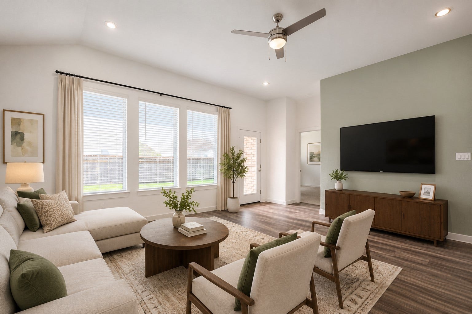 Filled with natural light, this spacious open-concept living room offers the perfect setting for relaxing, entertaining, and everyday living.Virtually Staged