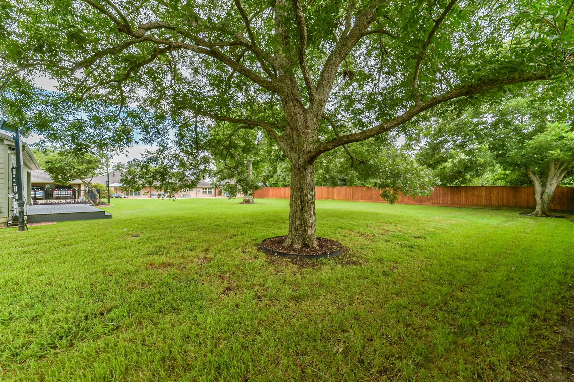 3210 Nottingham Street, Pearland, TX 77581 Mature trees in the backyard of the property. And look at that awesome privacy fence!