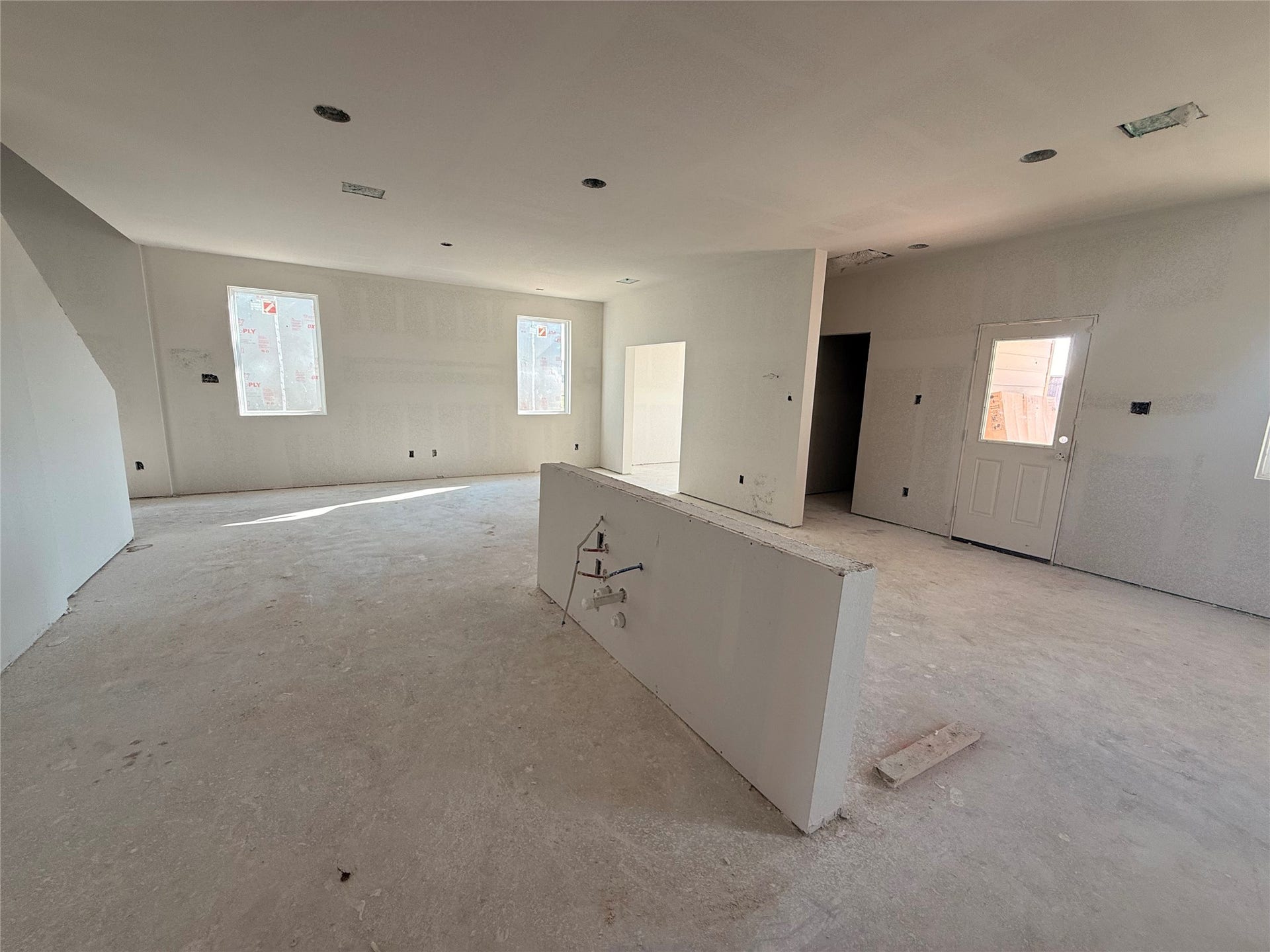 kitchen into living and dining
