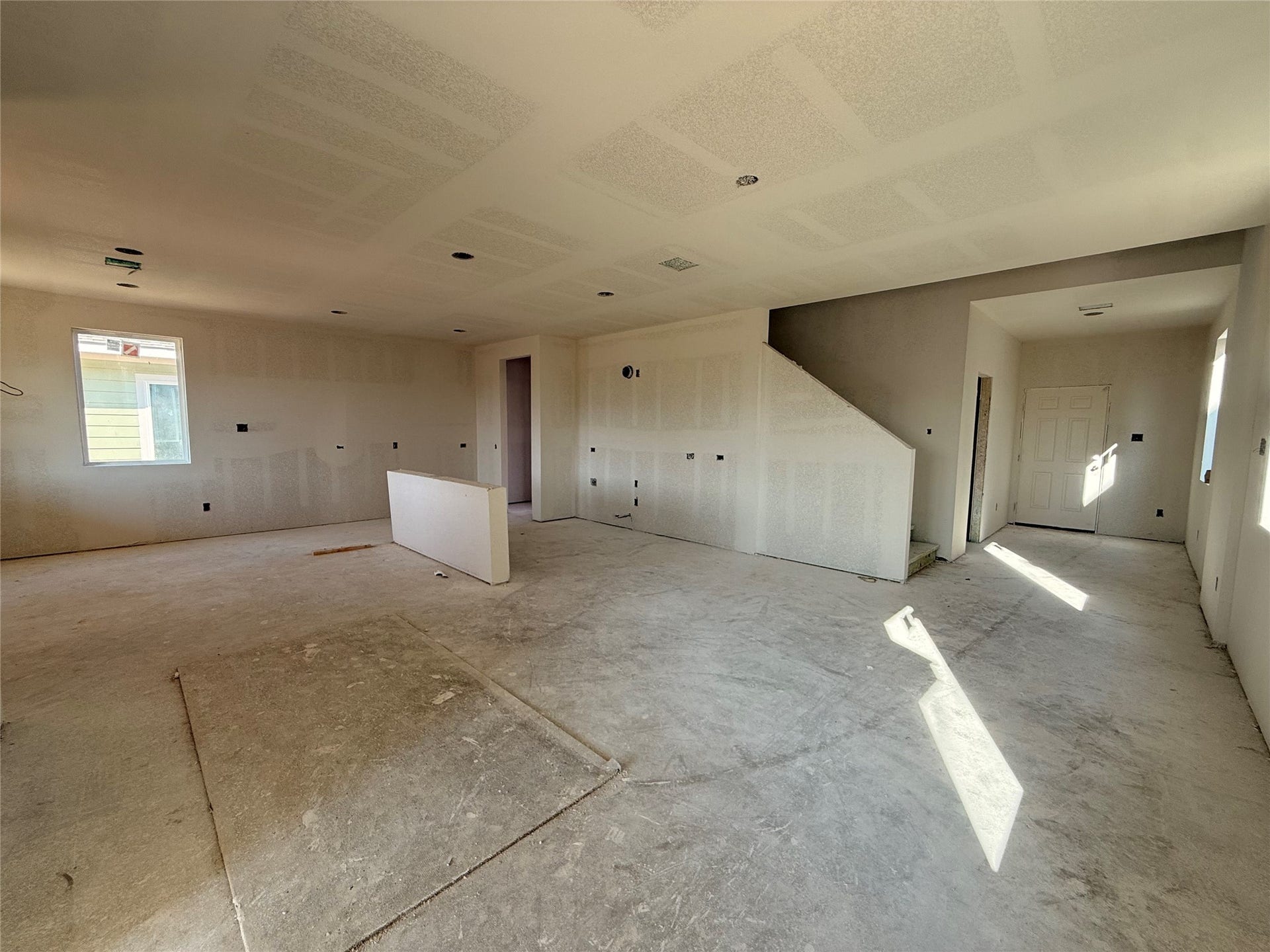 living room into kitchen