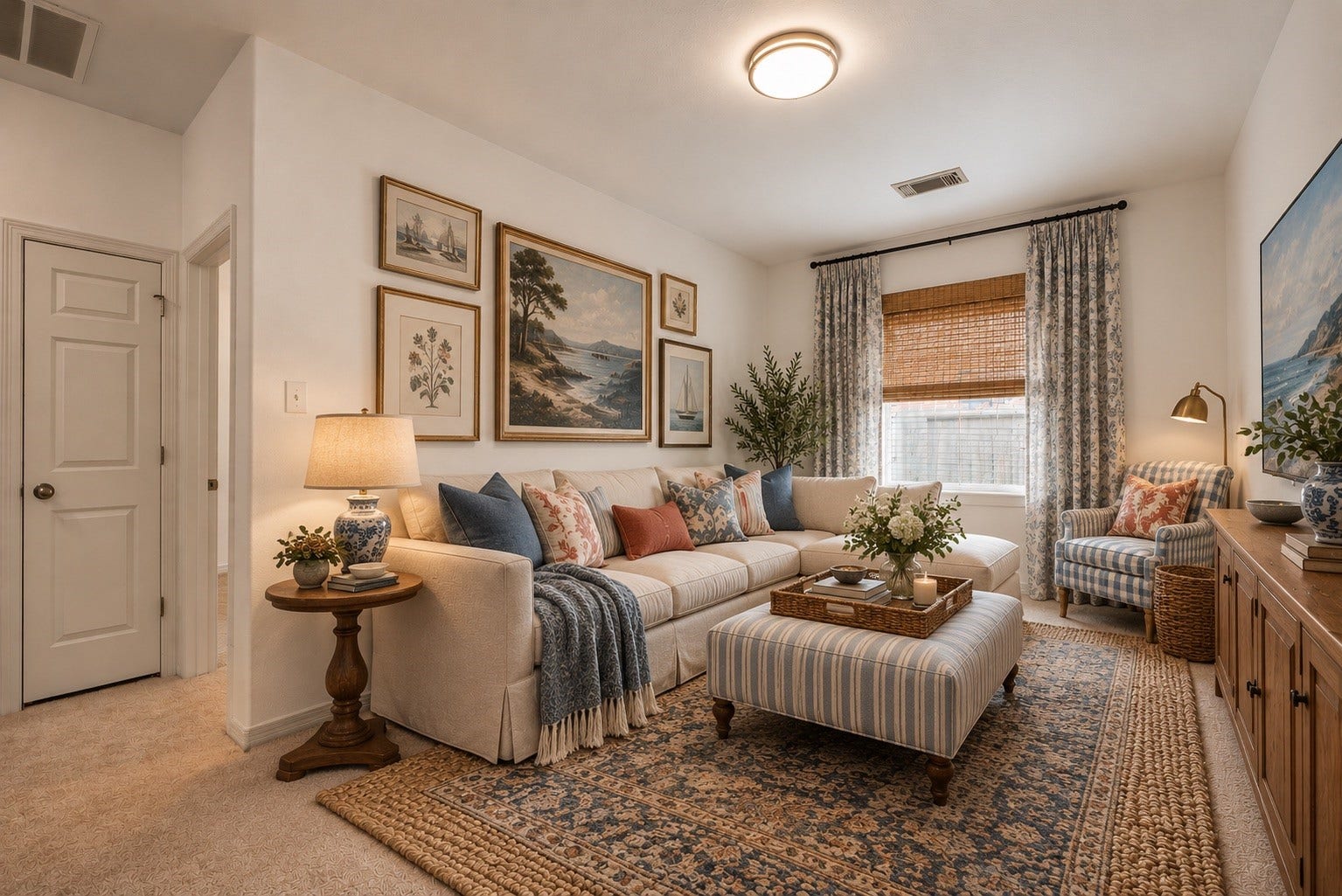 2006 Peonies Court, Pearland, TX 77581 Virtual staging illustrates one possible use for the flex room, transforming the extra space into a cozy, dedicated spot for reading, relaxing, or enjoying favorite entertainment.