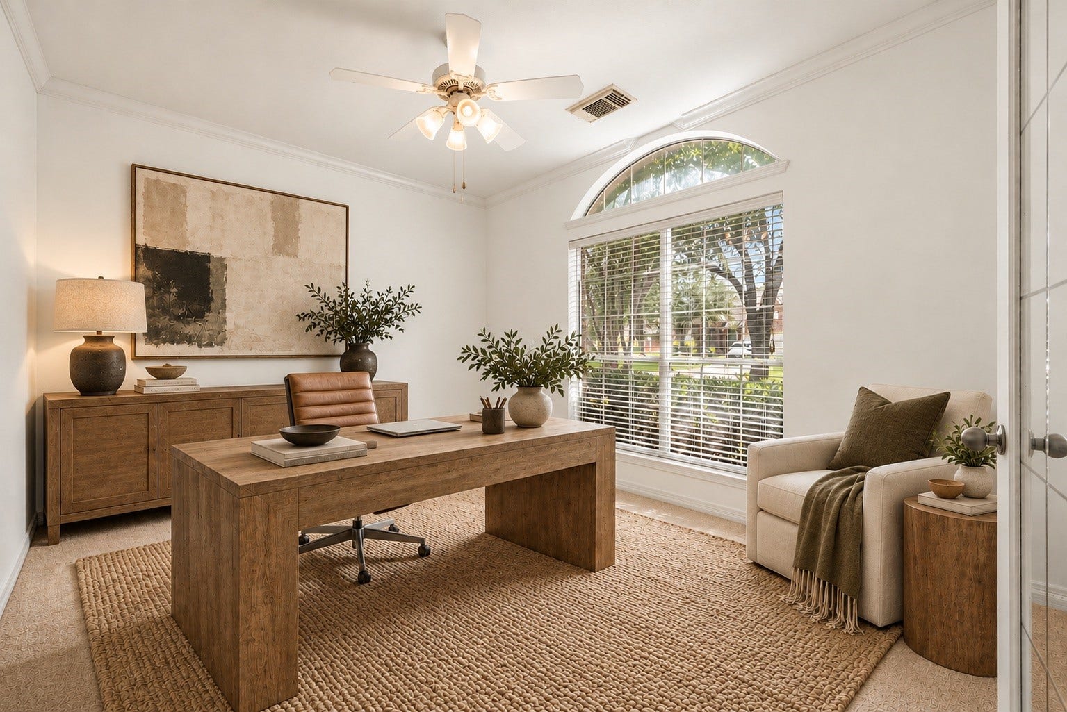 2006 Peonies Court, Pearland, TX 77581 Virtual staging illustrates the office's potential as a calming and composed setting, with room to create a productive environment that feels distinctly your own.