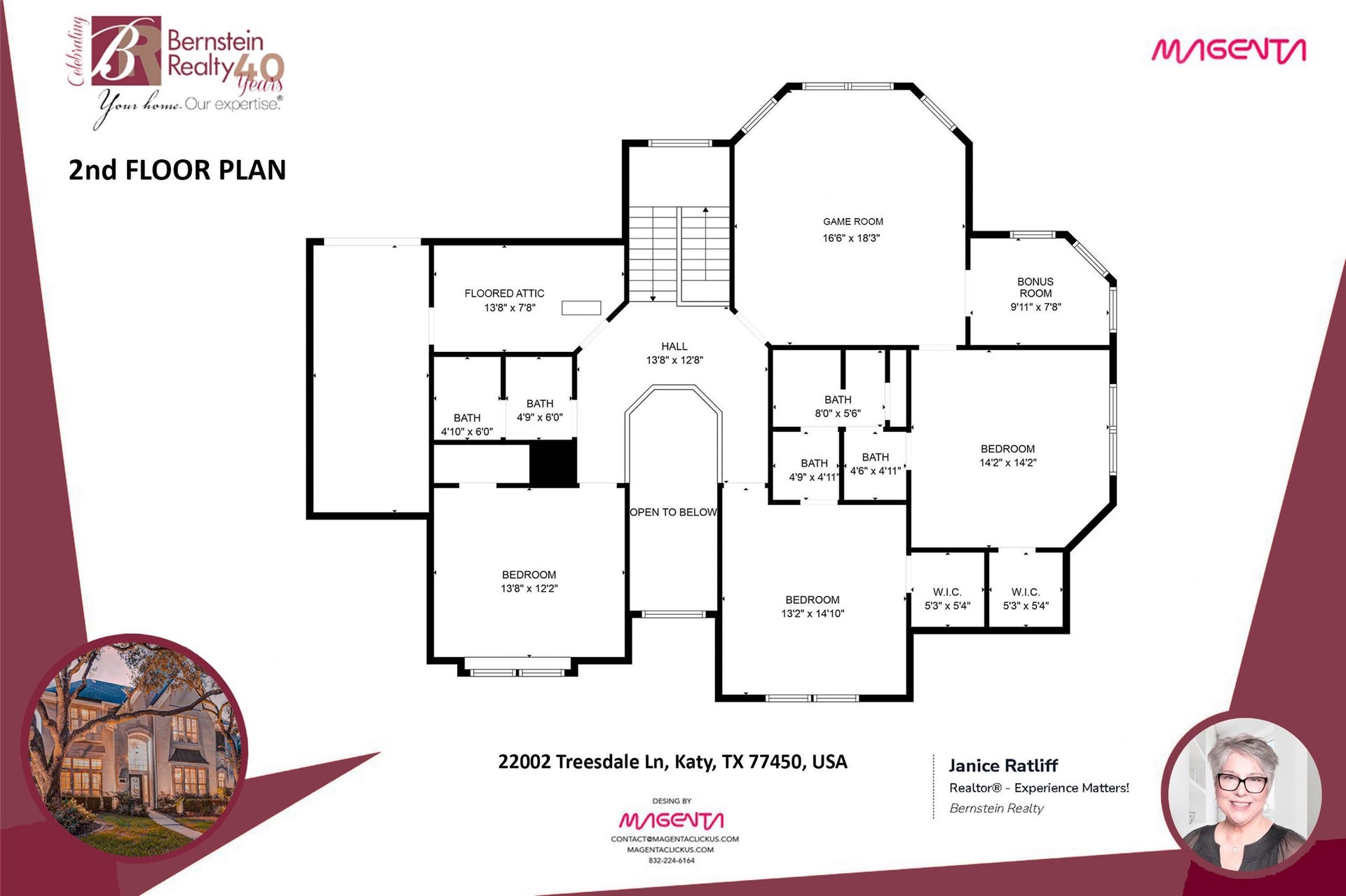 This image displays the second-floor plan. It features three bedrooms, each with a walk-in closet, a game room, a special flex- room, and a floored attic. The space is well-organized for family living, with open areas and private quarters.