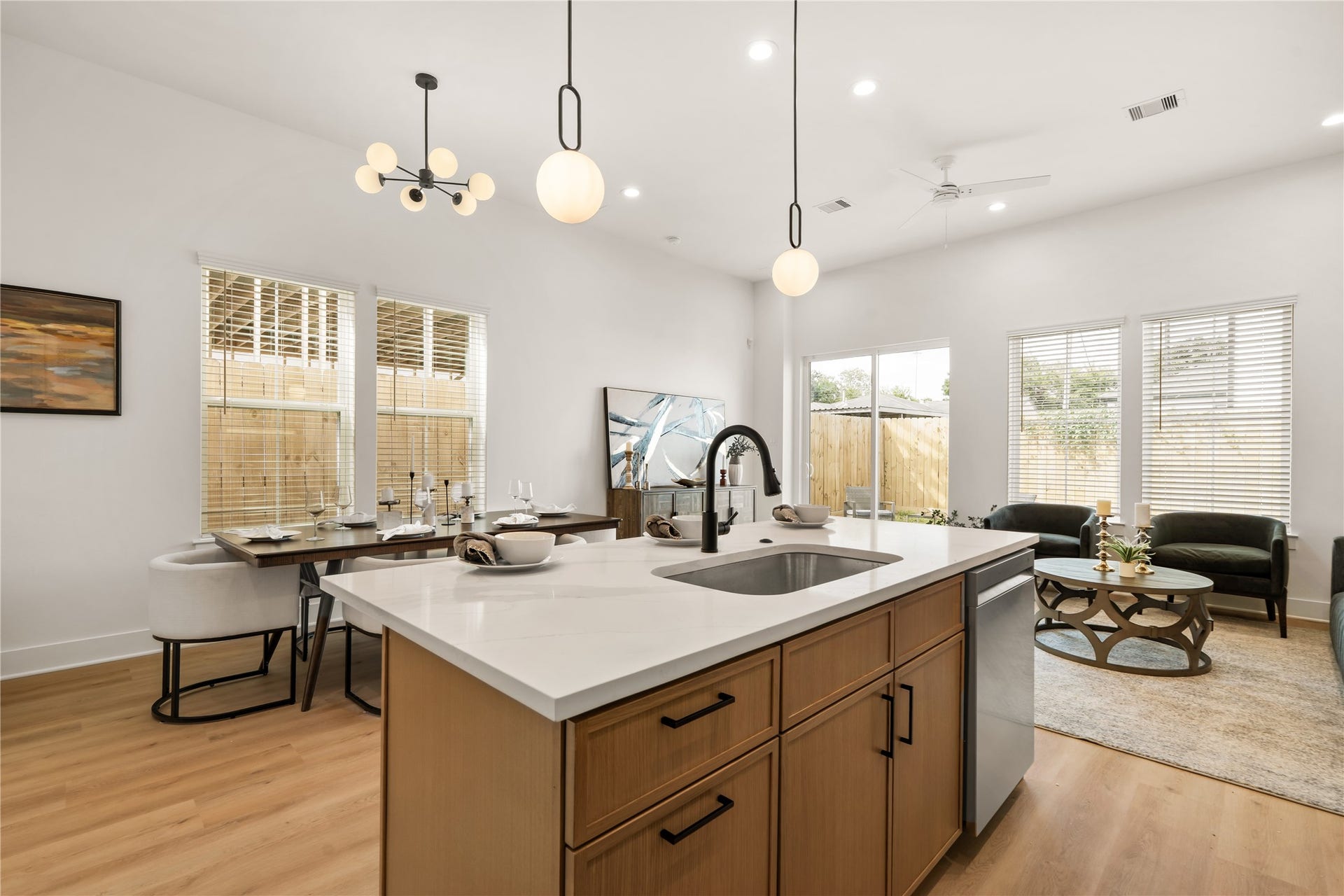 Open-concept living floor offering seamless movement between cooking, dining, and relaxing