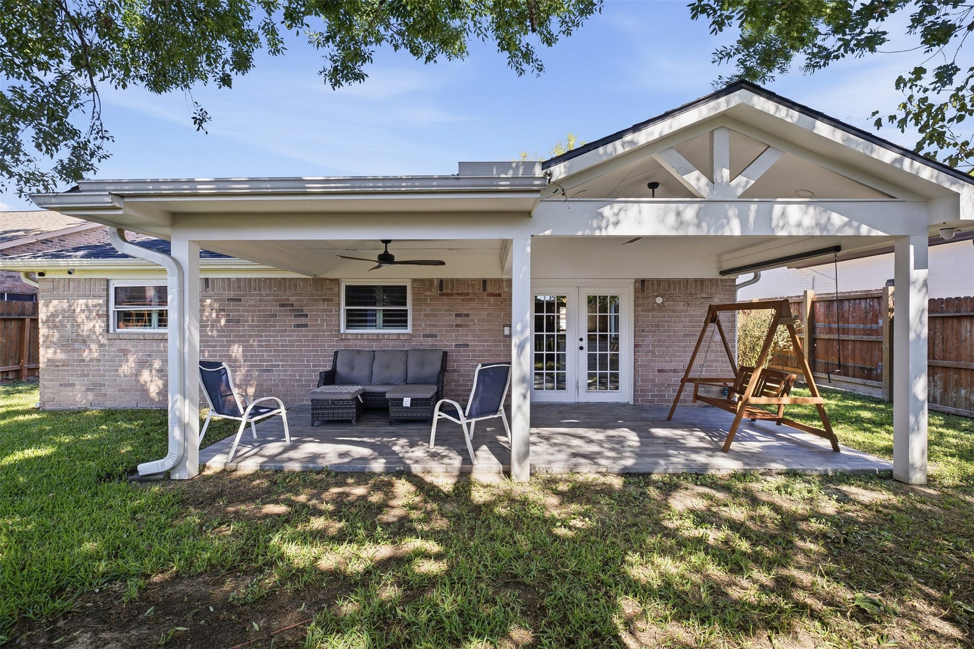 22611 Carter Moir Lane, Katy, TX 77449 Wow! Huge covered backyard patio provides a shaded outdoor living area with two ceiling fan and plenty of room to relax in the mornings for coffee or after a long day at work or entertaining your special guests!