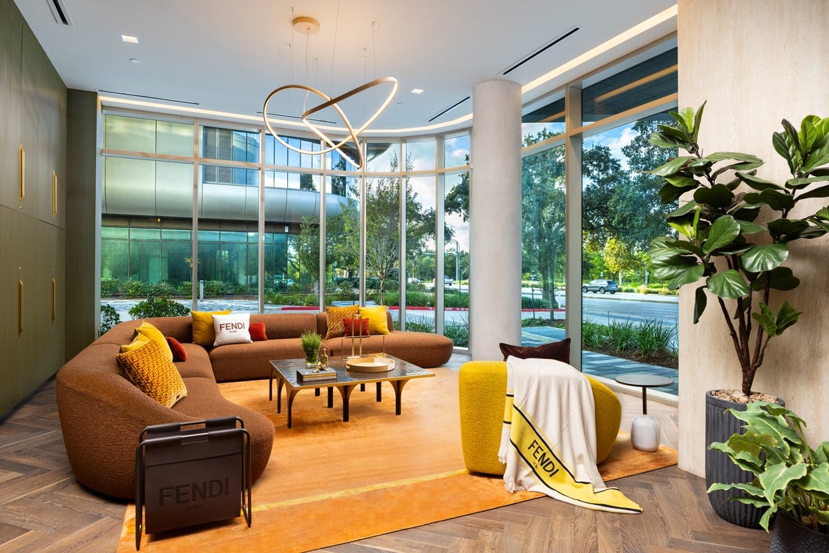 1711 Allen Parkway, #2102, Houston, TX 77019 Step into the realm of opulence in the private luxury condo lobby adorned with exquisite FENDI Casa furniture
