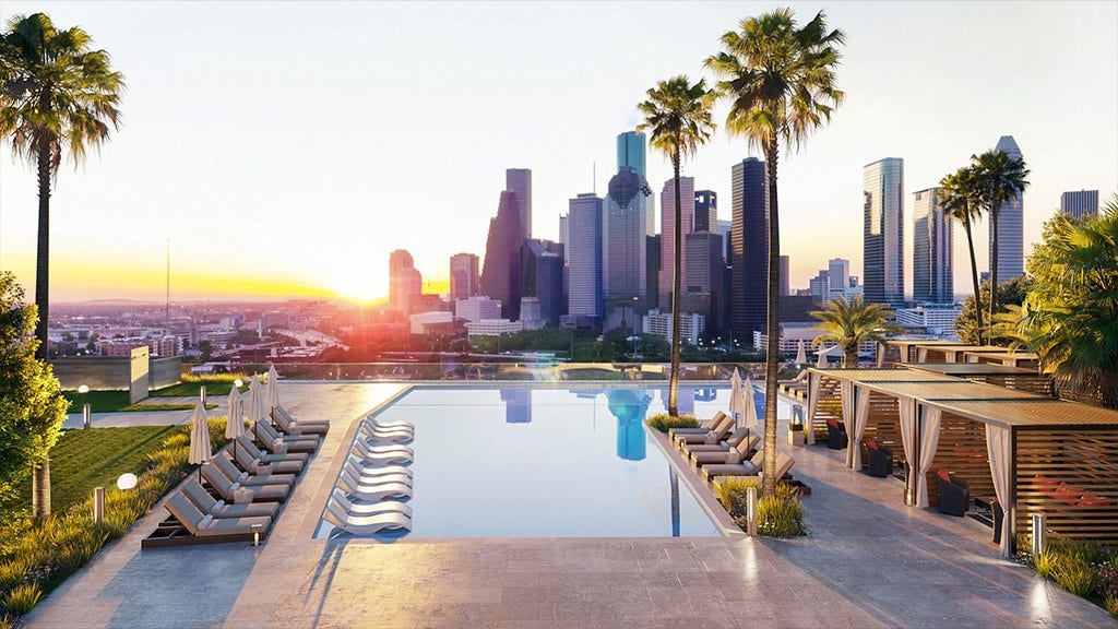 1711 Allen Parkway, #2102, Houston, TX 77019 Elevate your leisurely experience at the Thompson hotel pool deck, where luxury meets relaxation. Bask in the sun or take a refreshing dip in the pool while enjoying breathtaking views. Indulge in rooftop dining and a vibrant bar scene, where delectable cuisine and handcrafted cocktails are served amidst a stylish and sophisticated atmosphere.