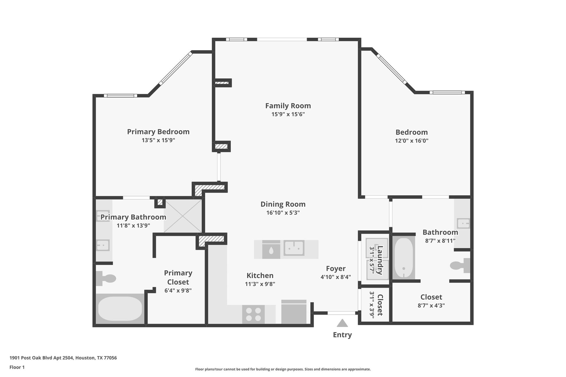 1901 Post Oak Boulevard, #2607, Houston, TX 77056 Floor plan- all measurements are approx