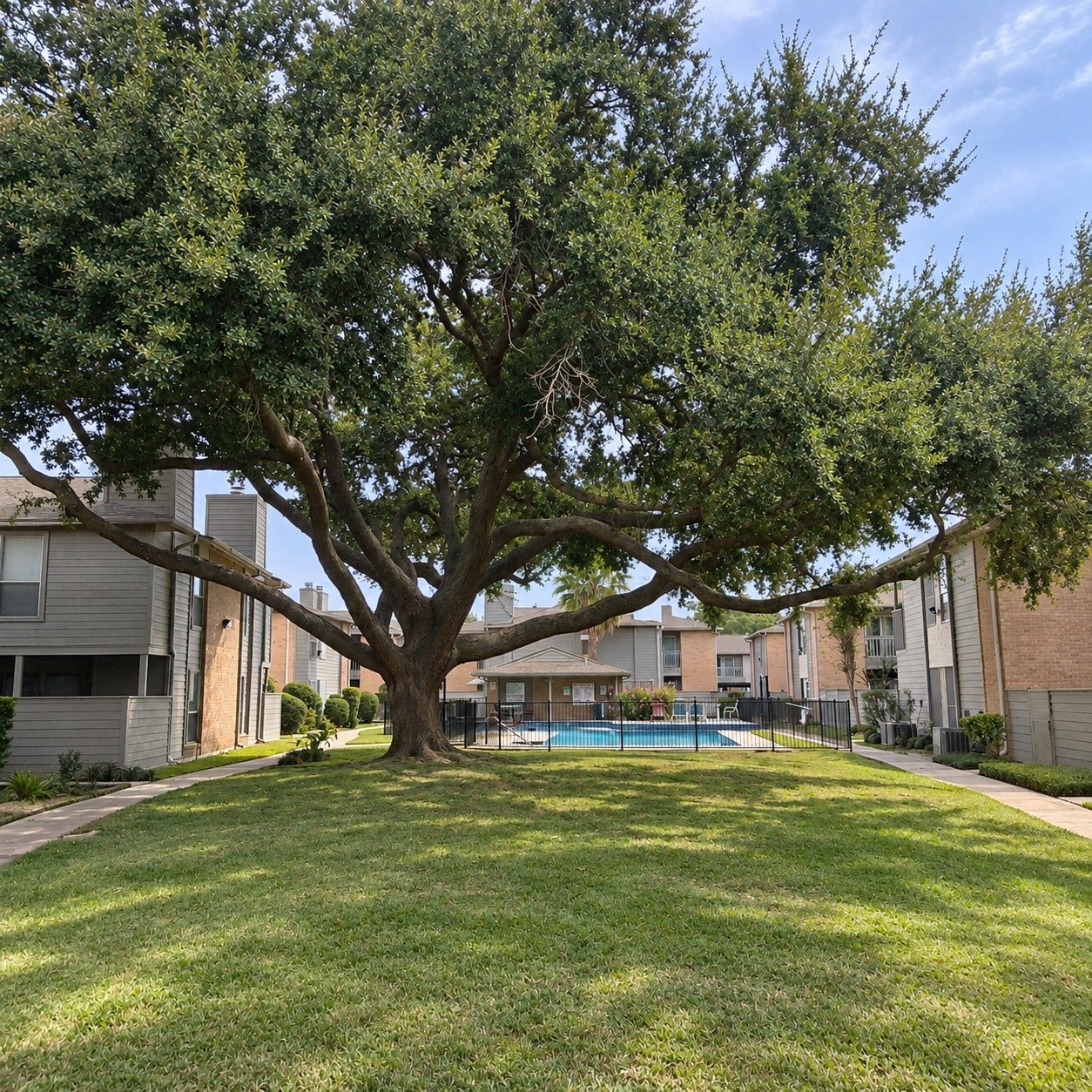 260 El Dorado Boulevard, #808, Houston, TX 77598 Green area and the closest pool to the building.