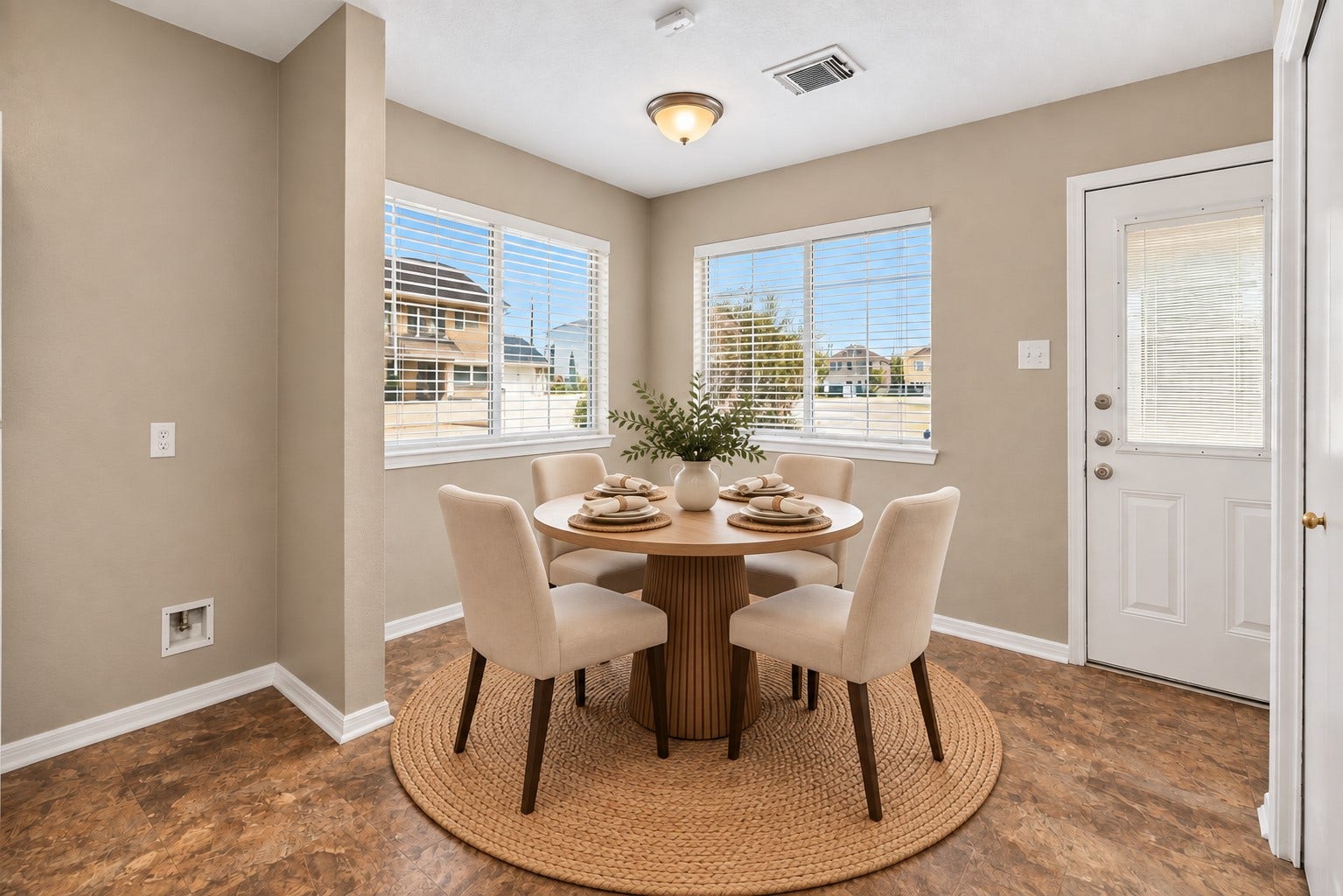19547 Fletcher Way Drive, Houston, TX 77073 Virtually staged to illustrate how comfortably a four-person table fits in the sunny breakfast area.