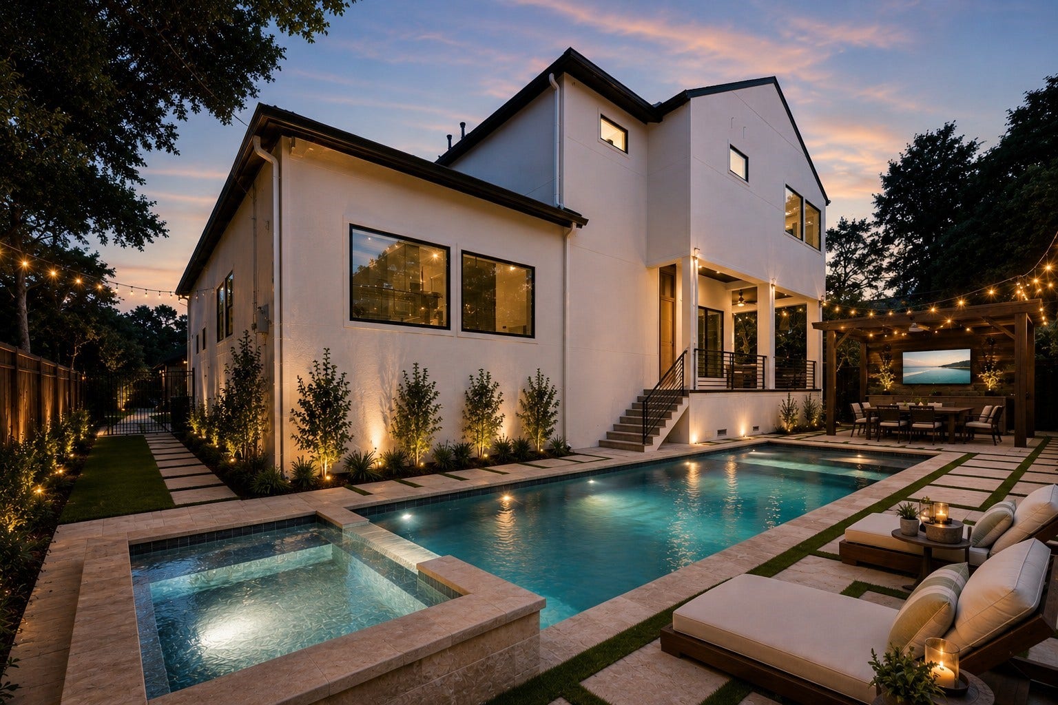 Pool, spa, furnishings, landscaping, and outdoor entertainment features shown have been digitally added for illustrative purposes only to demonstrate the property's future potential. These features do not currently exist and are not included with the property.