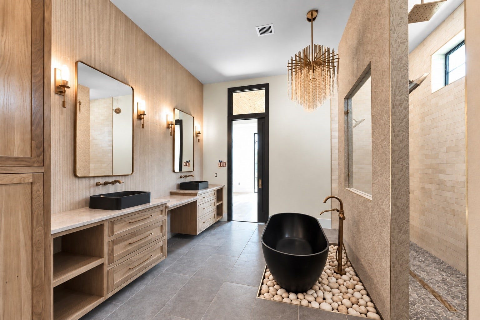 23701 Birch Grove Road, Montgomery, TX 77316 Sleek all-white cabinetry in the main bathroom is elegantly complemented by exquisite water hardware, creating a luxurious and inviting space.