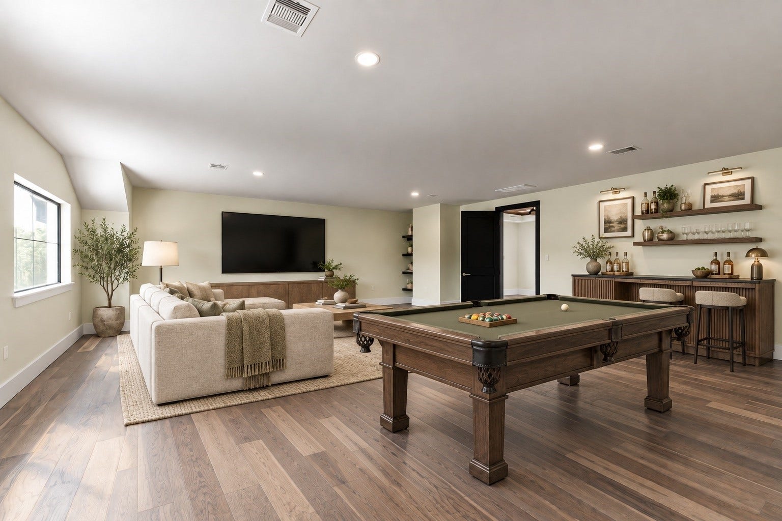 23701 Birch Grove Road, Montgomery, TX 77316 Discover the ultimate flex room, beautifully staged with a luxurious pool table, cozy seating area, and a stylish bar, perfect for entertaining or relaxing.