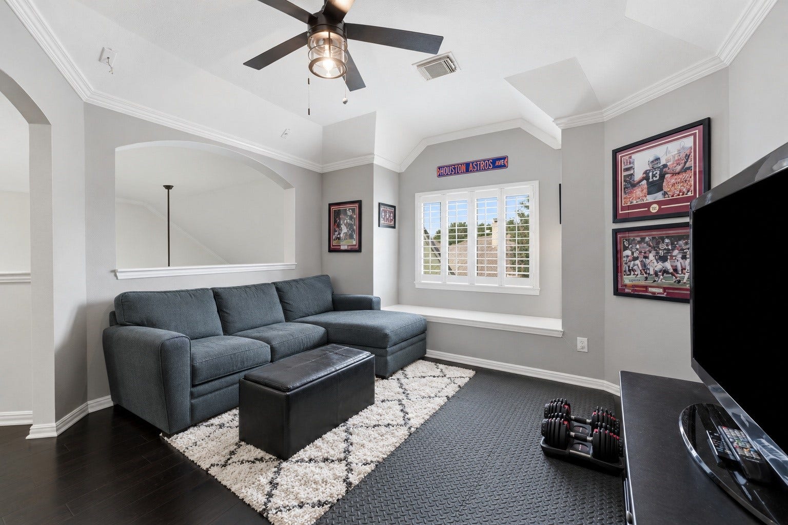 View 2 of game room / media room at the top of the stairs