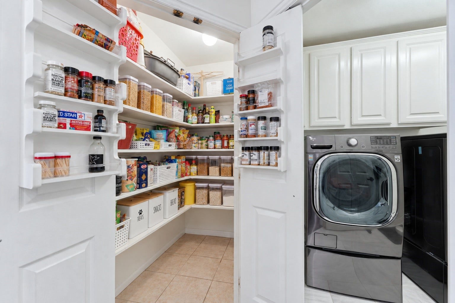AI has organized this spacious walk in pantry :)