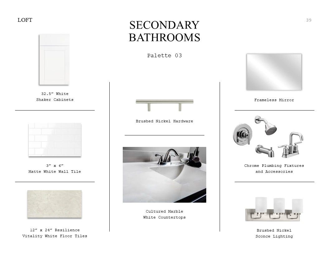3032 Poplar Bluff Road, Magnolia, TX 77363 Loft Look Palette 3: Secondary Bathrooms Selection Sheet (*Artist rendering used for illustration purposes only.)