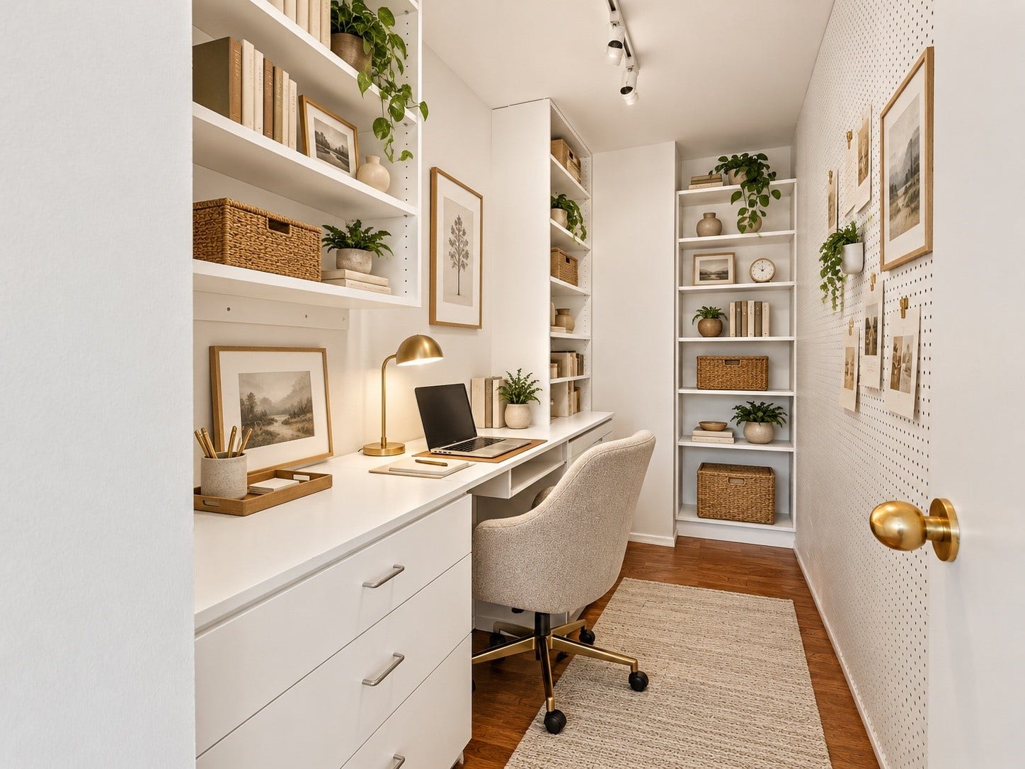 **Virtually Staged** Office or Hobby Room adds valuable organization beyond the kitchen. Built-in shelving helps keep household necessities neatly arranged and readily accessible.