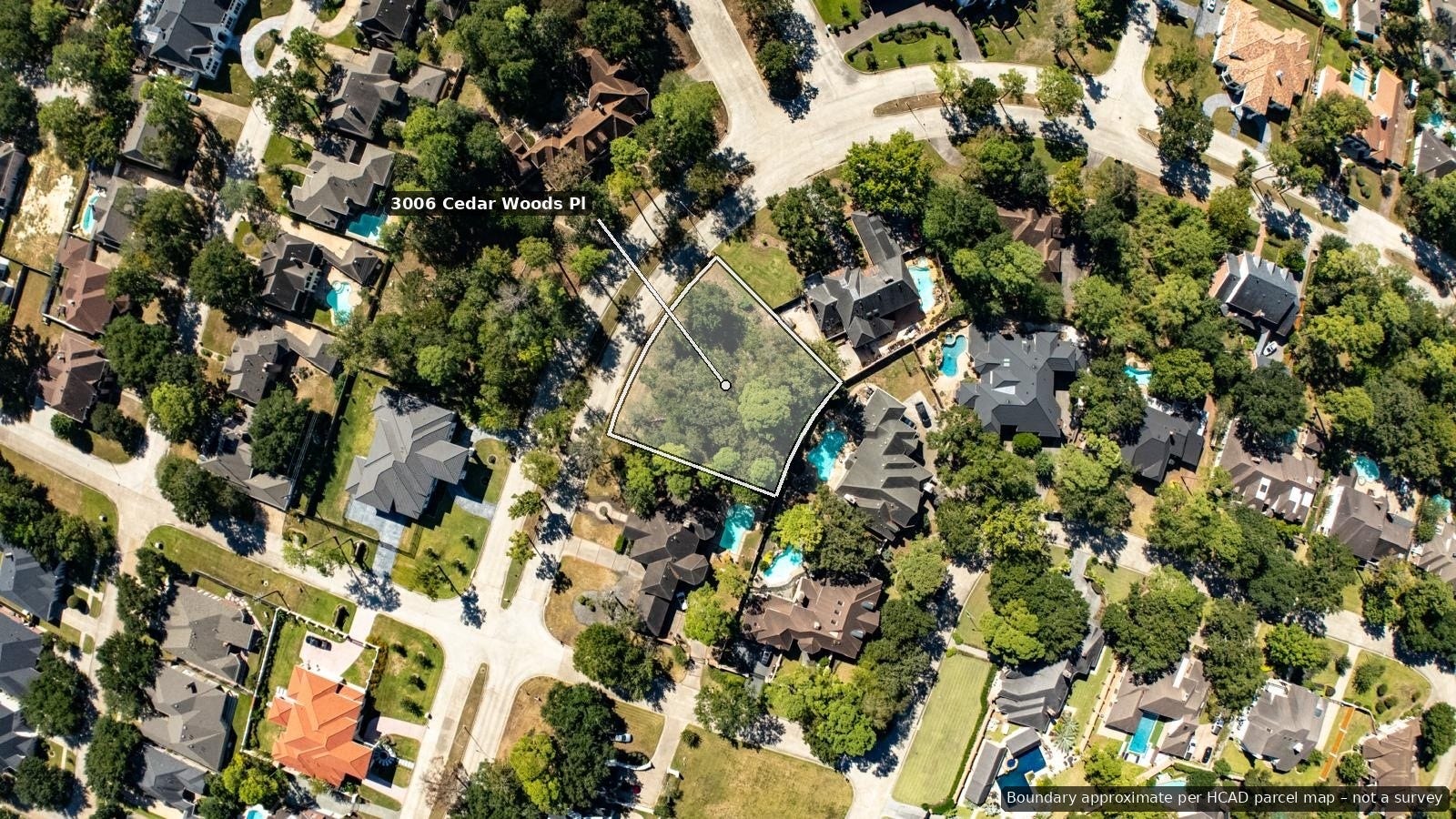 3006 Cedar Woods Place, Houston, TX 77068 Aerial view of the lot and surrounding area.