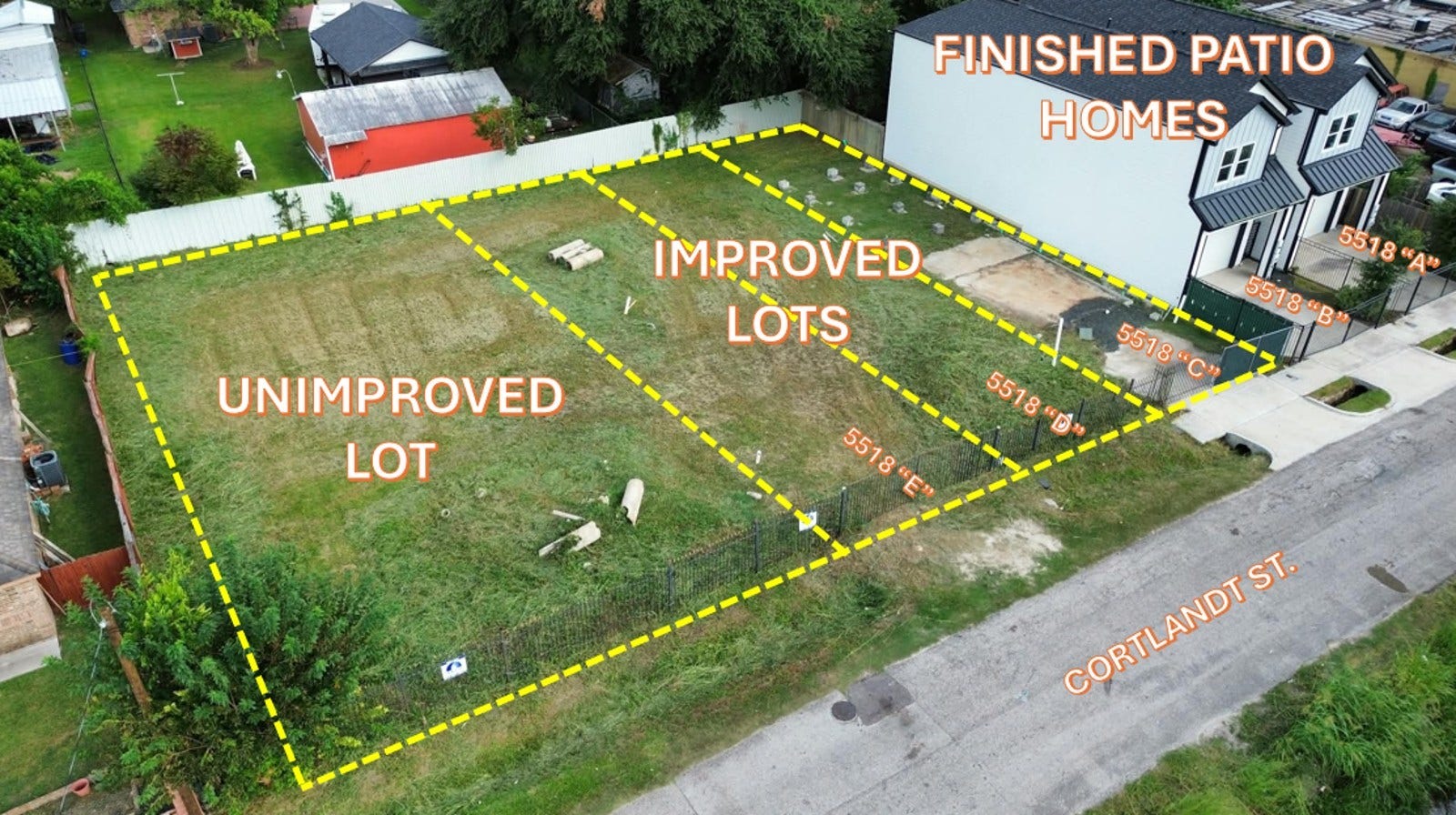 5518 Cortlandt Street, Houston, TX 77076 IMPROVED LOTS HAVE WATER AND WASTE UTILITIES CONNECTED AND INCLUDE ONE FOUNDATION AND SEWER, WATER, GAS AND DRAINAGE LINES