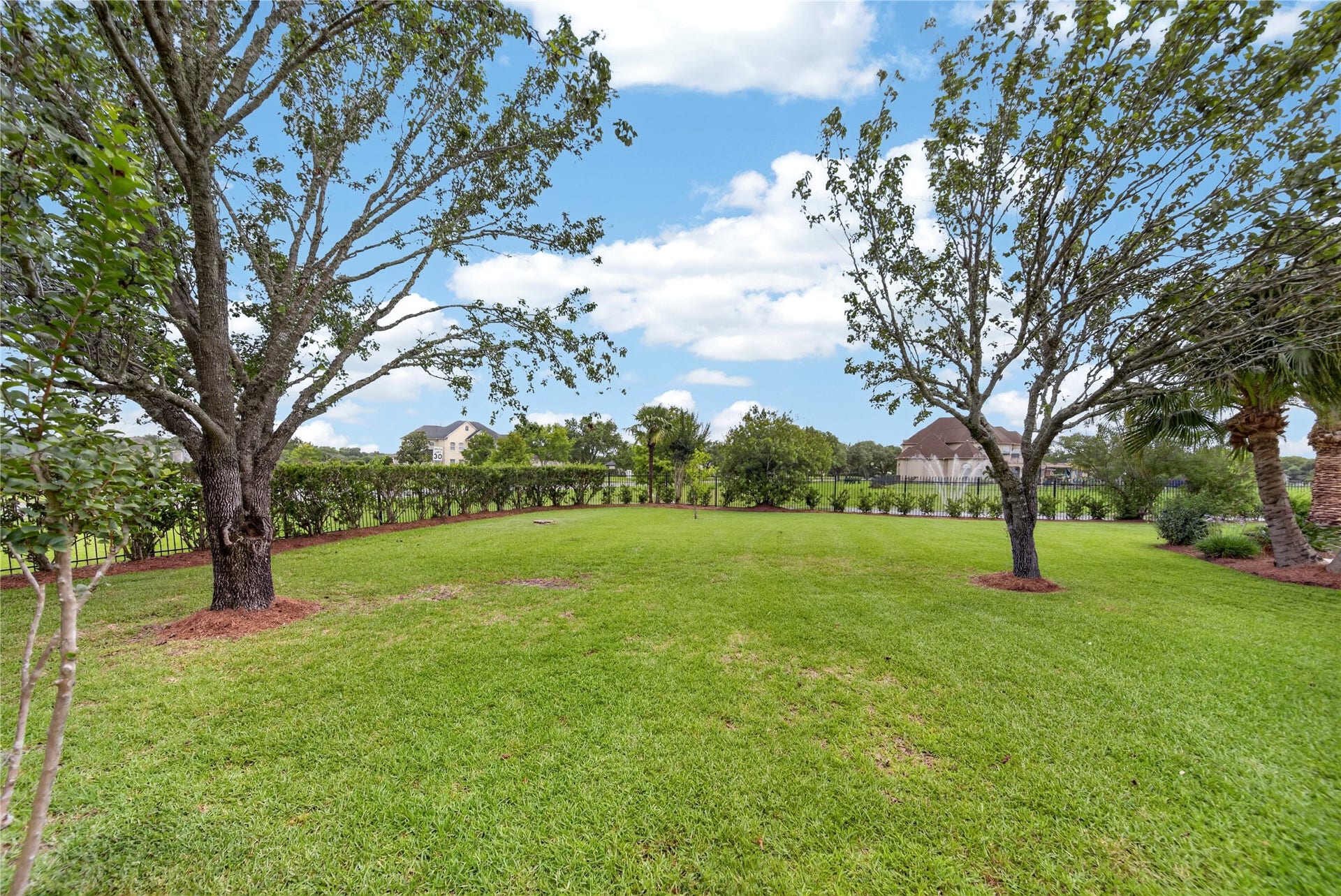 8826 Crown Jewel Drive, Richmond, TX 77469 Completely level green, the backyard is shaped for playing and gardening.